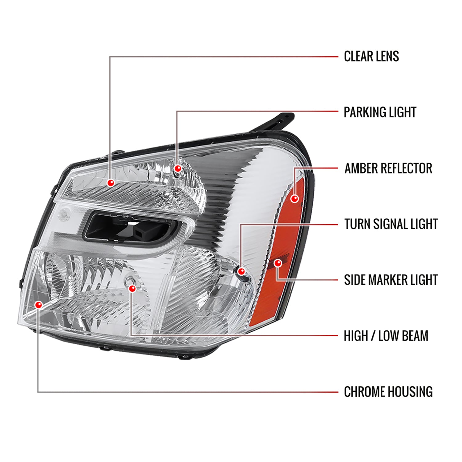 2005-2009 Chevy Equinox Factory Headlights w/Amber Reflector Chrome/Clear