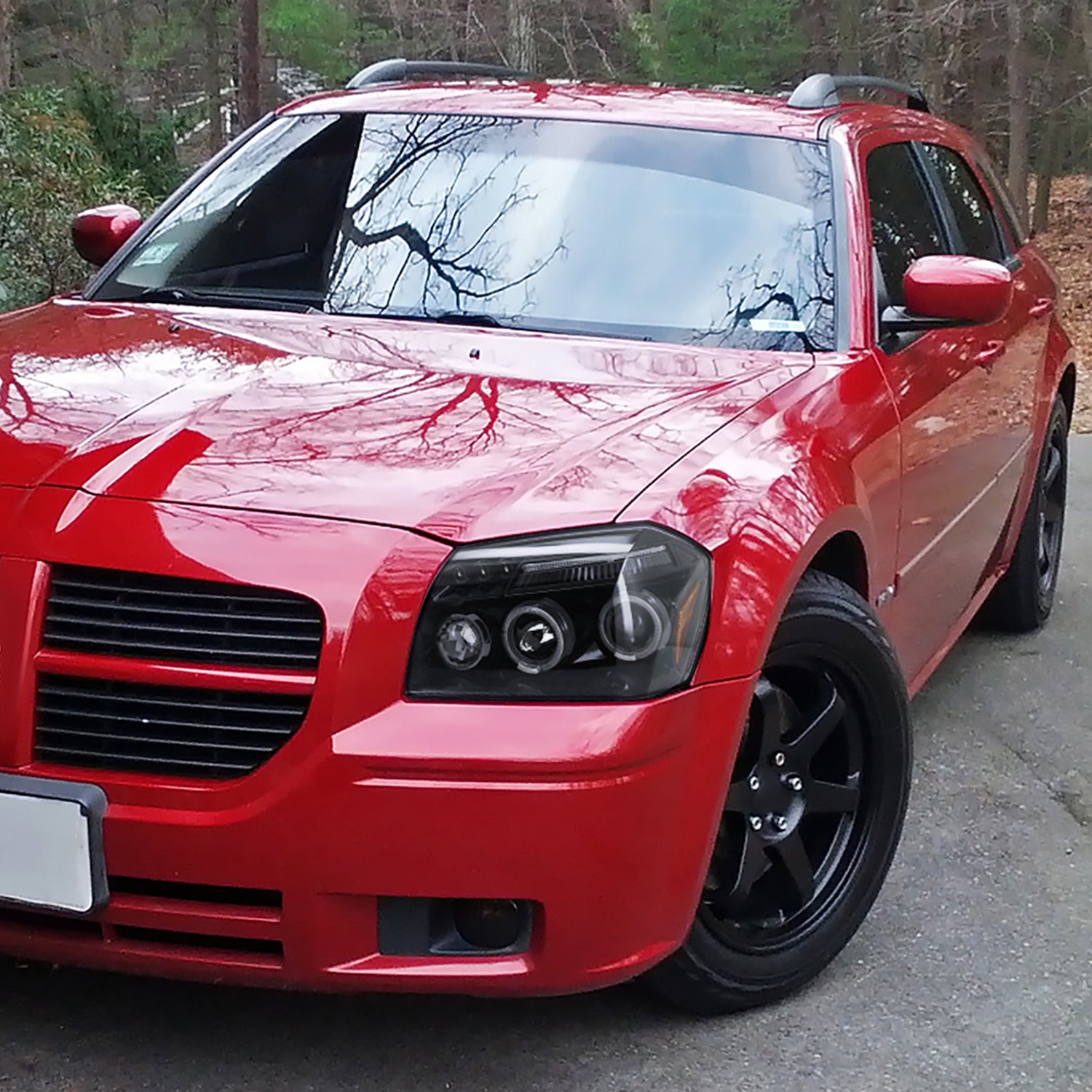 2005-2007 Dodge Magnum Dual Halo Projector Headlights Jet Black/Clear Lens