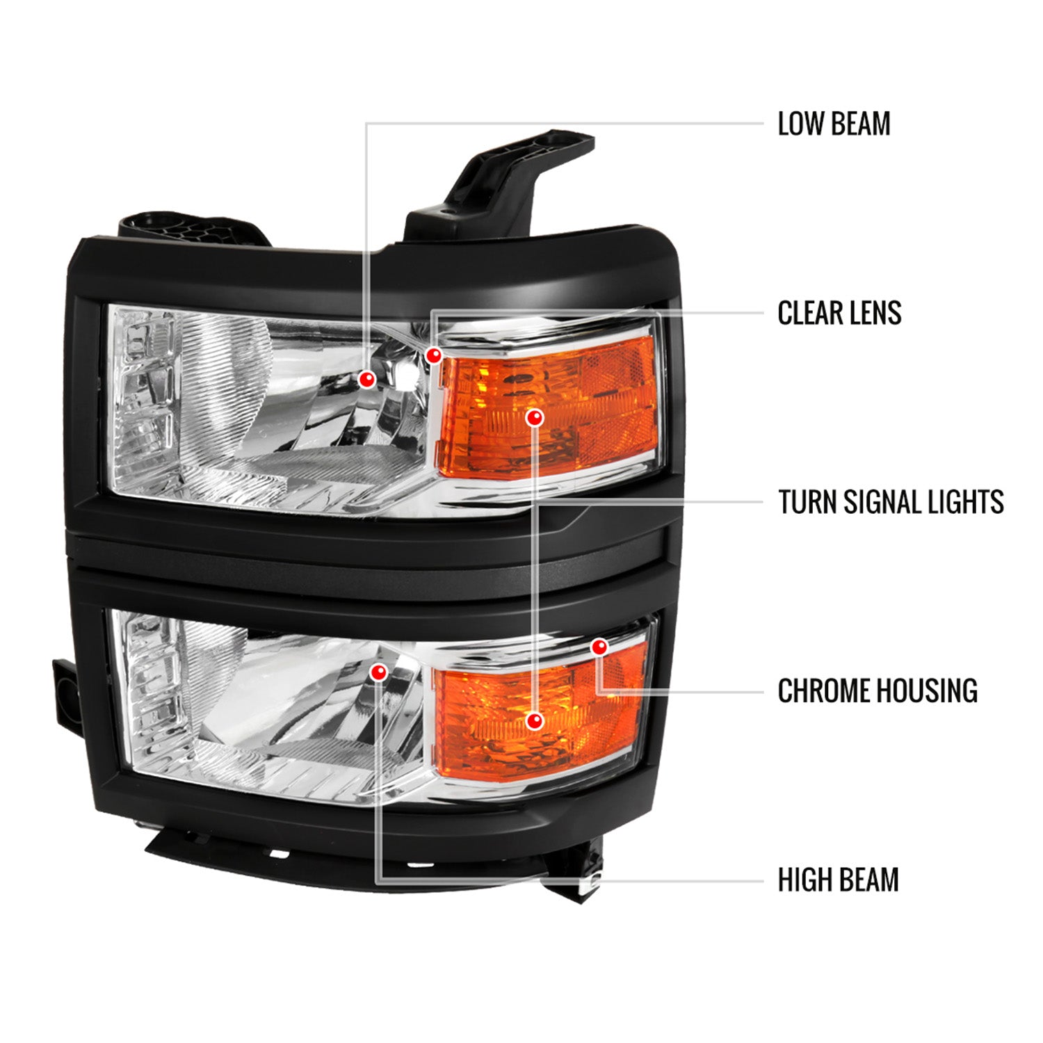 2014-2015 Chevy Silverado 1500 Factory Style V2 Headlights Chrome/Clear Lens