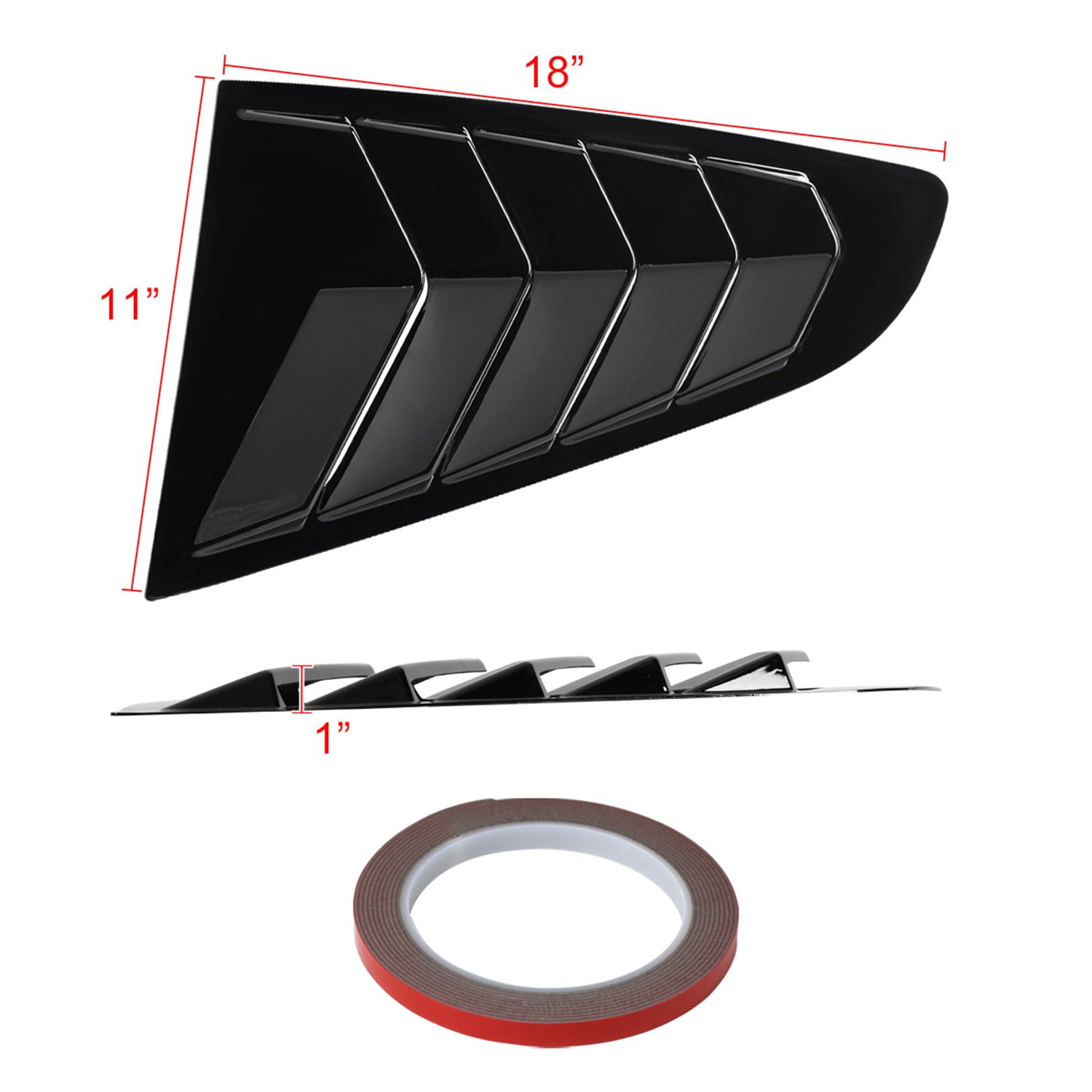 2015-2018 Ford Mustang Glossy Black ABS 5 Vent Style Quarter Window Louvers