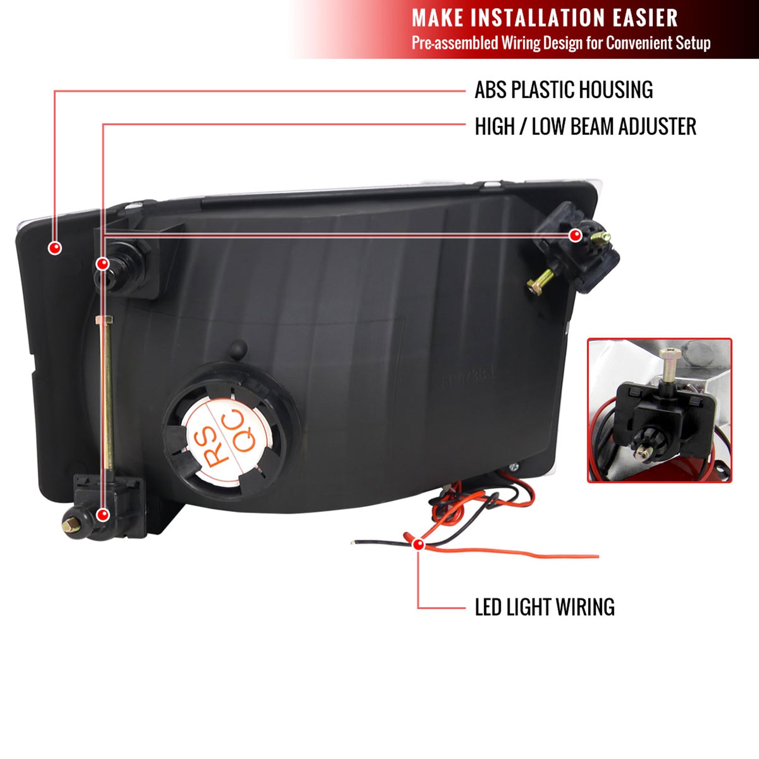 1999-2004 Ford F-250/350/450/550/Excursion Factory Headlights LED Light Black