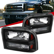 1999-2004 Ford Excursion/F-250/350/450/550 Crystal Headlights Matt Black/Clear