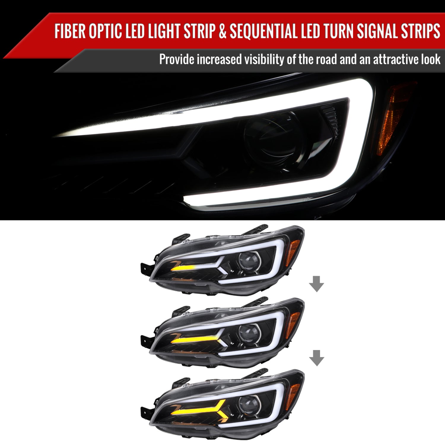 2015-2021 Subaru Impreza WRX/STI LED Bar Sequential Turn Signal Glossy Black