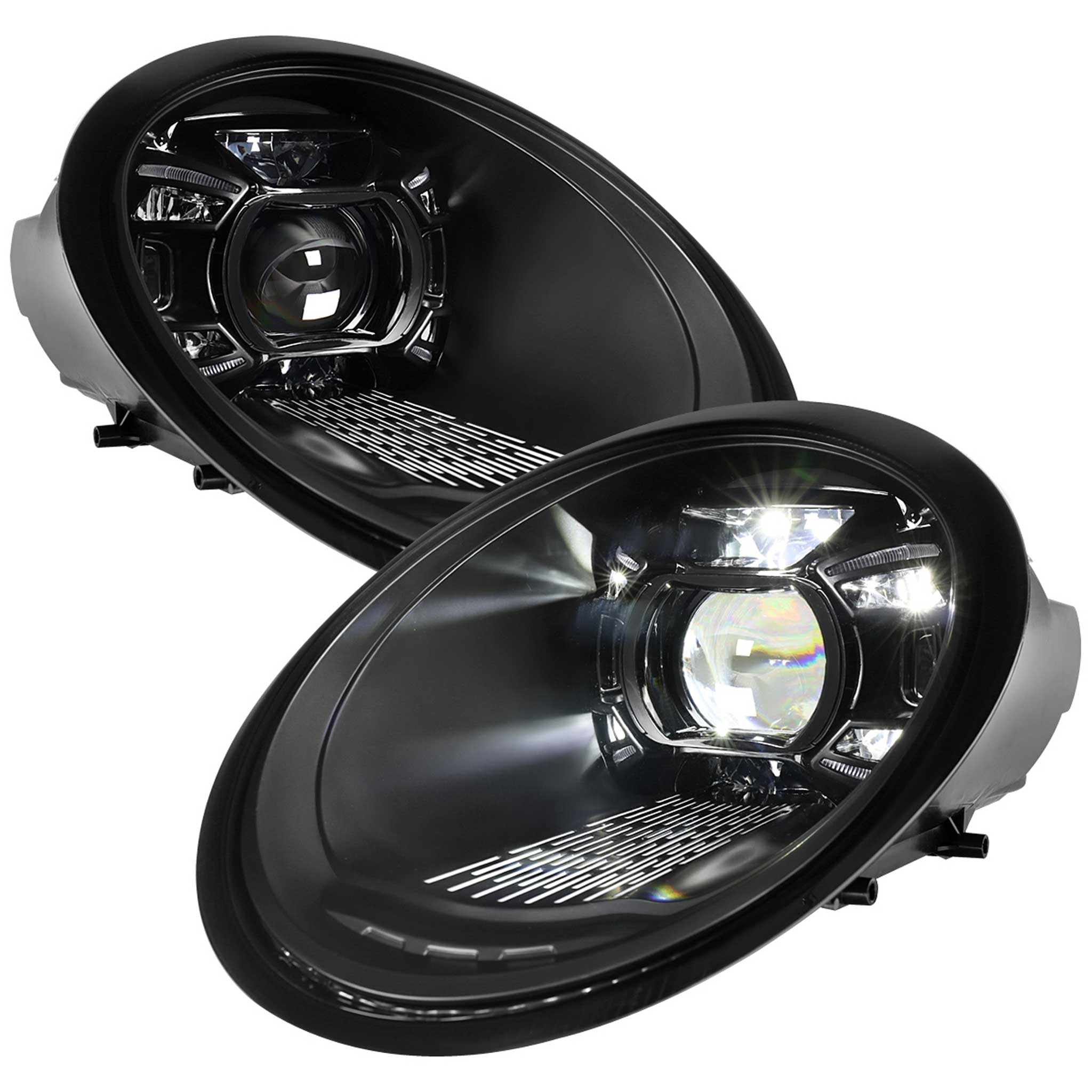 For Porsche 911 997.1 2005-2008 LED Projector DRL Headlights Matte Black Housing Glossy Black Accents Clear Lens