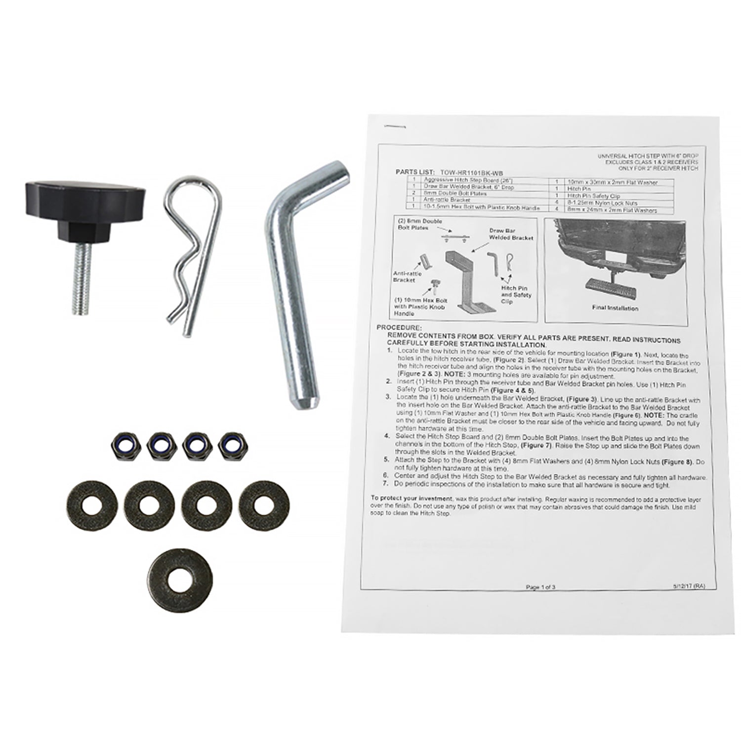 Universal Black Alu Hitch Mounted 6" Drop Rear Bumper Step For 2" Hitch Receiver