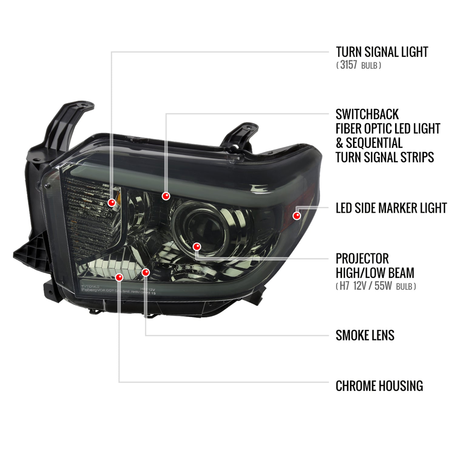 2014-2021 Toyota Tundra LED Turn Signal LED Bar Projector Headlights Smoke