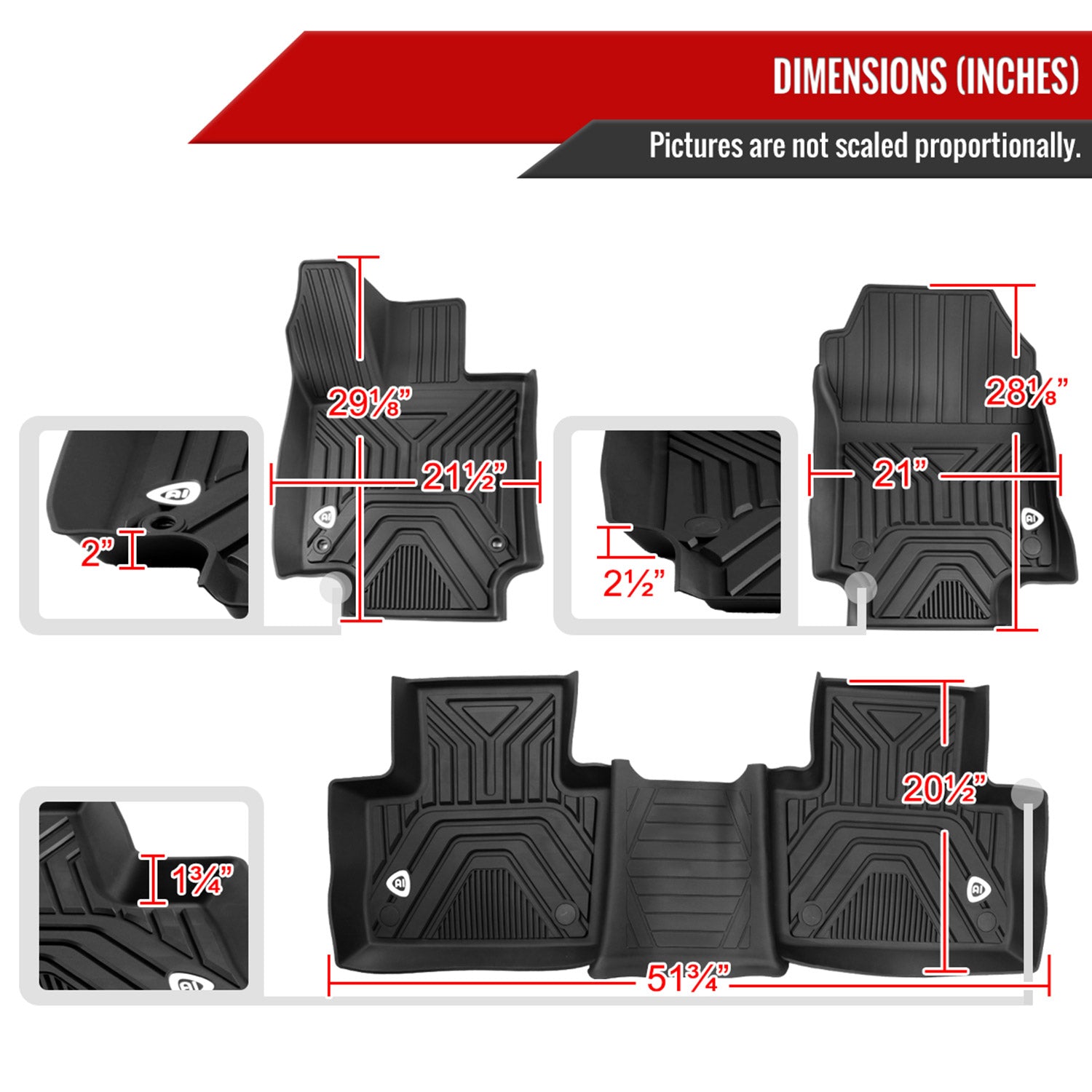 2019-2022 Toyota RAV4 All Weather Black TPE Floor Mats Liner 3Pcs