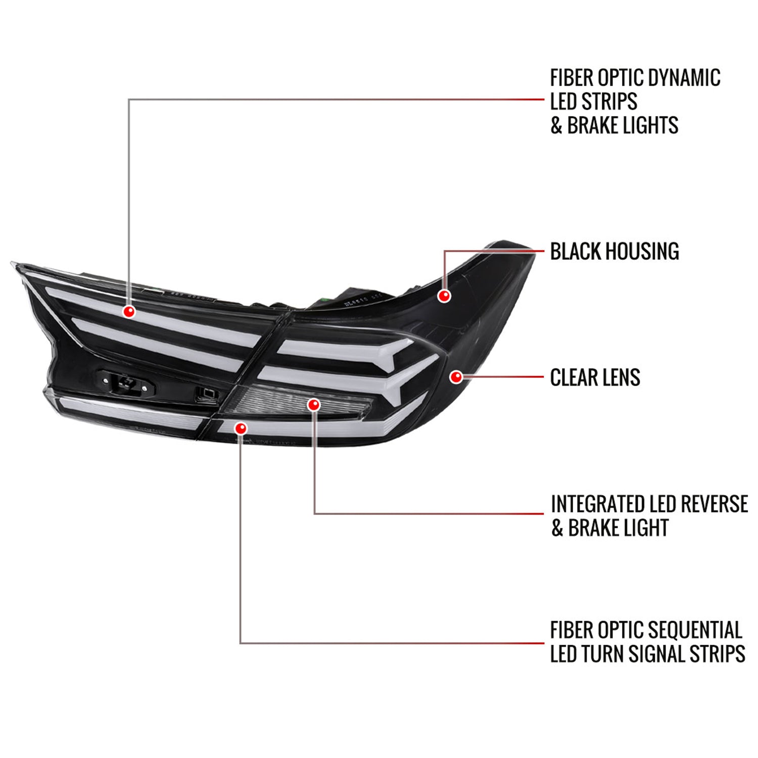 2018-2022 Honda Accord Sedan LED Signal Tail Lights Matt Black/Clear