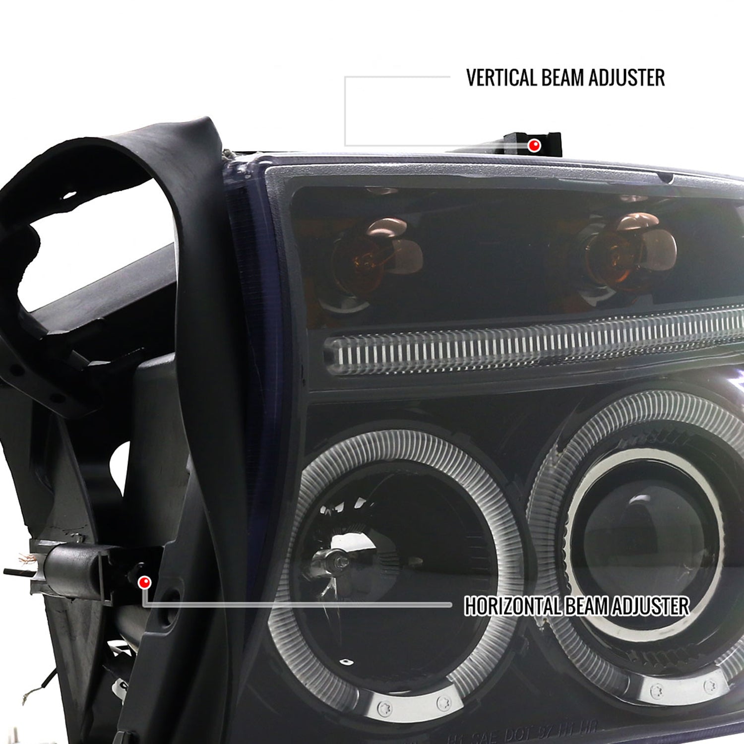 1997-2004 Dodge Dakota/ 98-2003 Durango Dual Halo Projector Headlights Jet Black