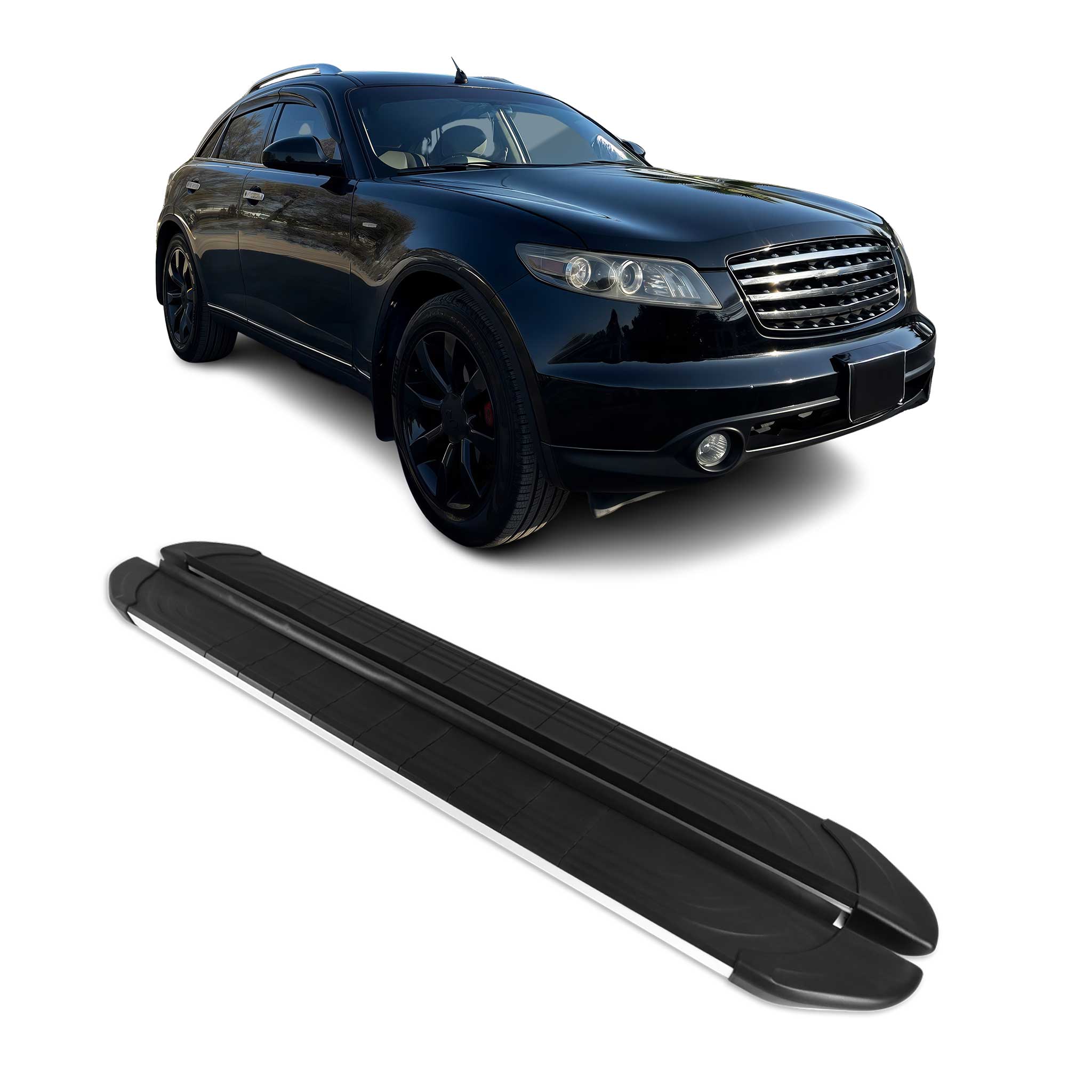 2003-2008 Infiniti FX35 Running Boards Side Steps Silver & Black