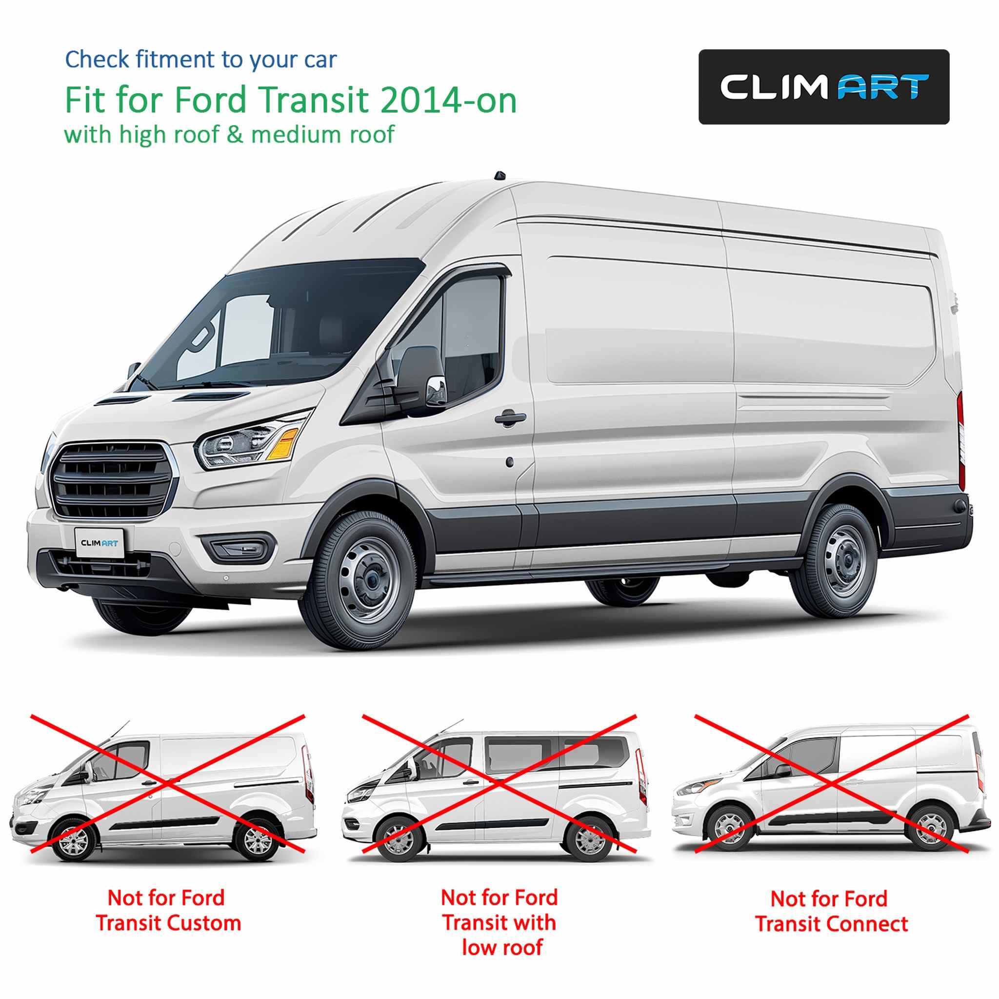 Clim Art Wind Deflectors for Ford Transit 2015-2026 Commercial Dark Smoke 2x