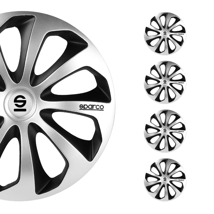 16" Sparco Sicilia Wheel Covers Hubcaps Silver Black 4 Pcs