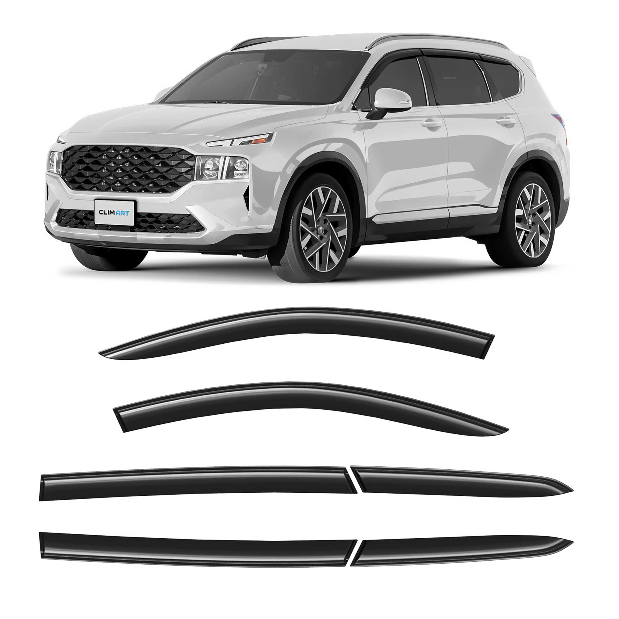 Clim Art Wind Deflectors for Hyundai Santa Fe 2019-2023 Tape-On Dark Smoke 6Pcs