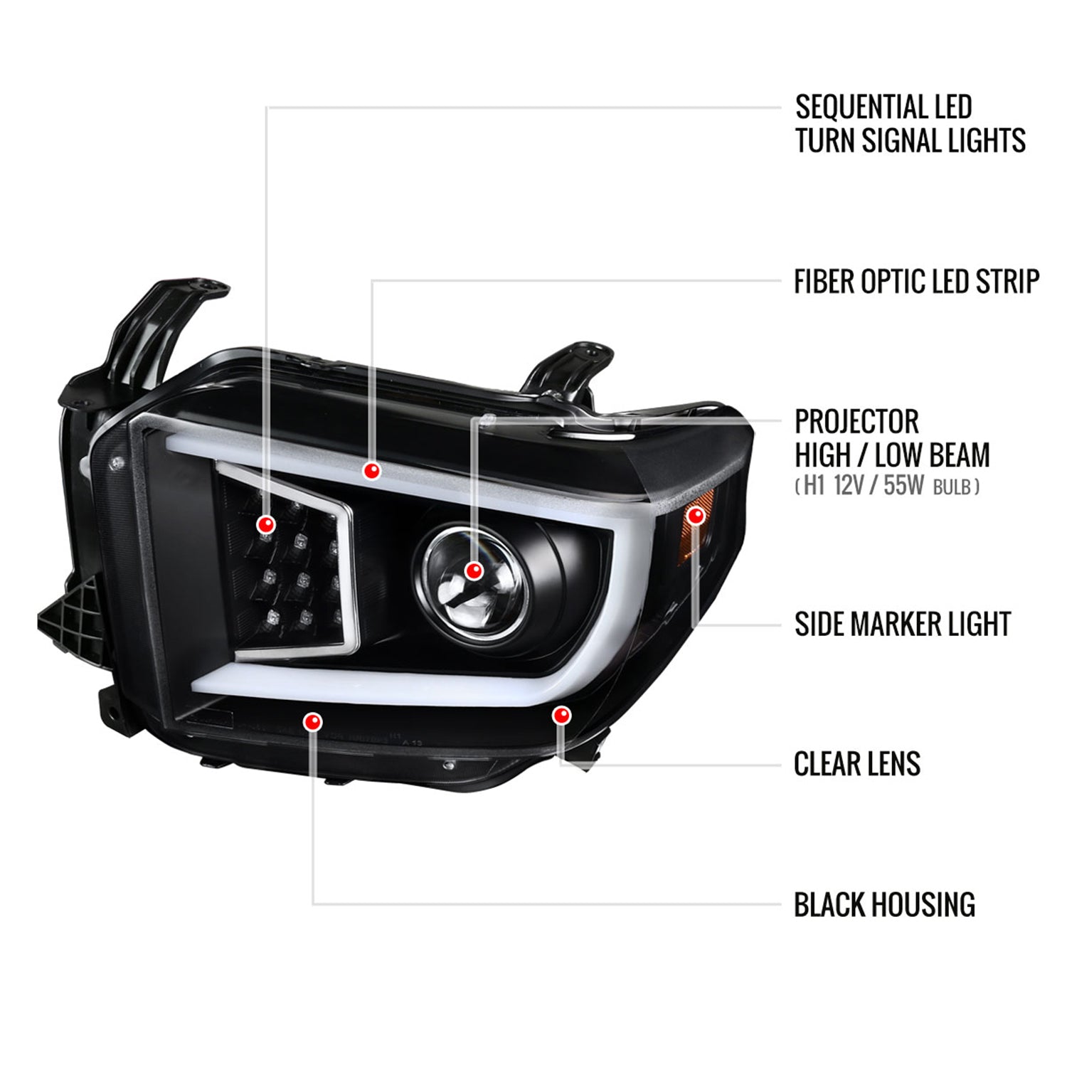 2014-2021 Toyota Tundra LED CBar Projector Headlights Turn Signal Lights Black