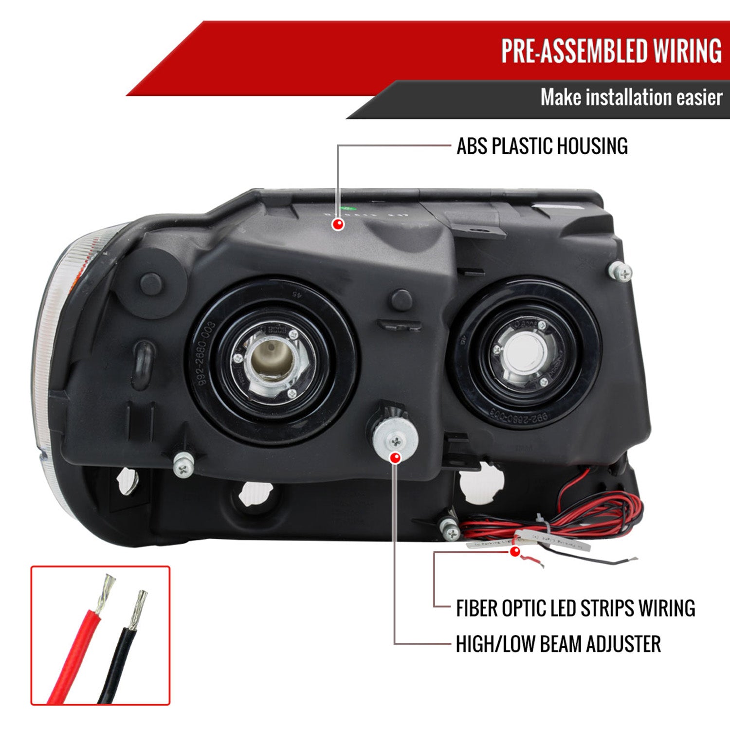 1999-2004 Jeep Grand Cherokee Factory Dual LED Bar Headlights Matt Black/Clear