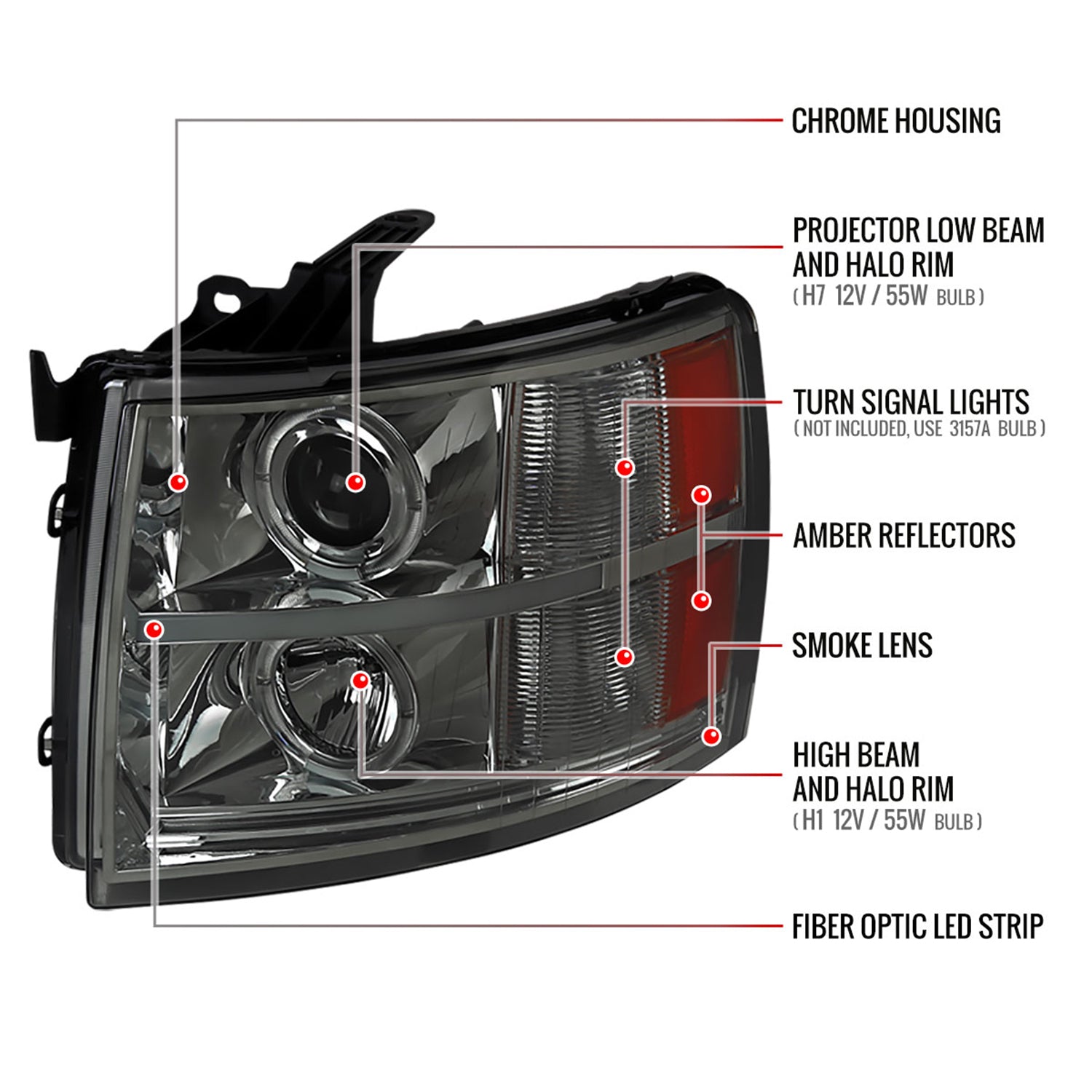 2007-2013 Chevy Silverado 1500 2500HD 3500HD Headlights LED Bar Chrome