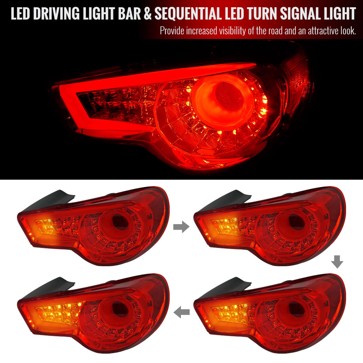 2012-2016 Scion FRS/ Subaru BRZ/ Toyota 86 LED Tail Lights Chrome/Red
