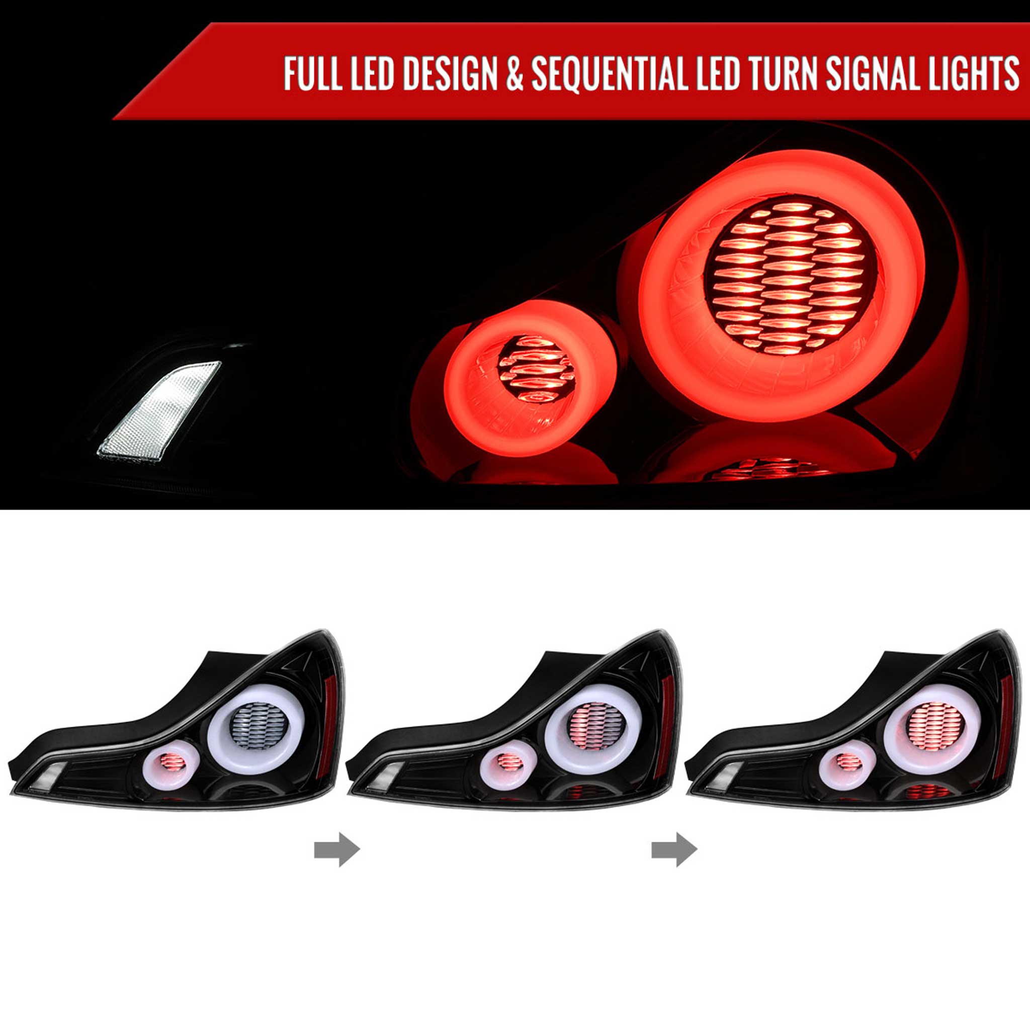 For Infiniti G37 2008-13 / Q60 Coupe 2014-15 LED Tail Lights Switchback Sequential Turn Signals Jet Black Housing Clear Lens