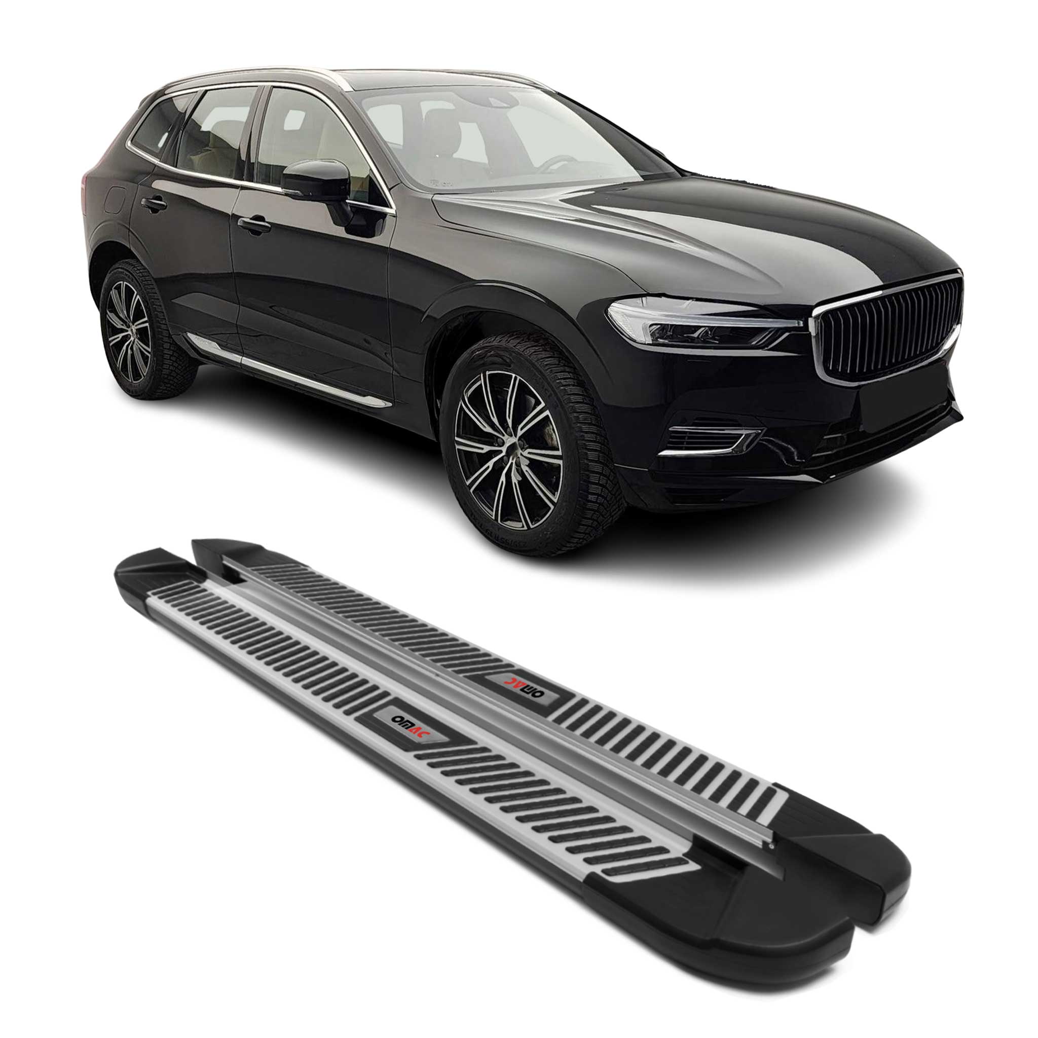 2018-2026 Volvo XC60 Side Step Nerf Bars Running Boards Silver Black Alu 2x