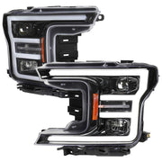 For Ford F-150 2018-2020 LED C Bar Projector Headlights Glossy Black Housing Clear Lens
