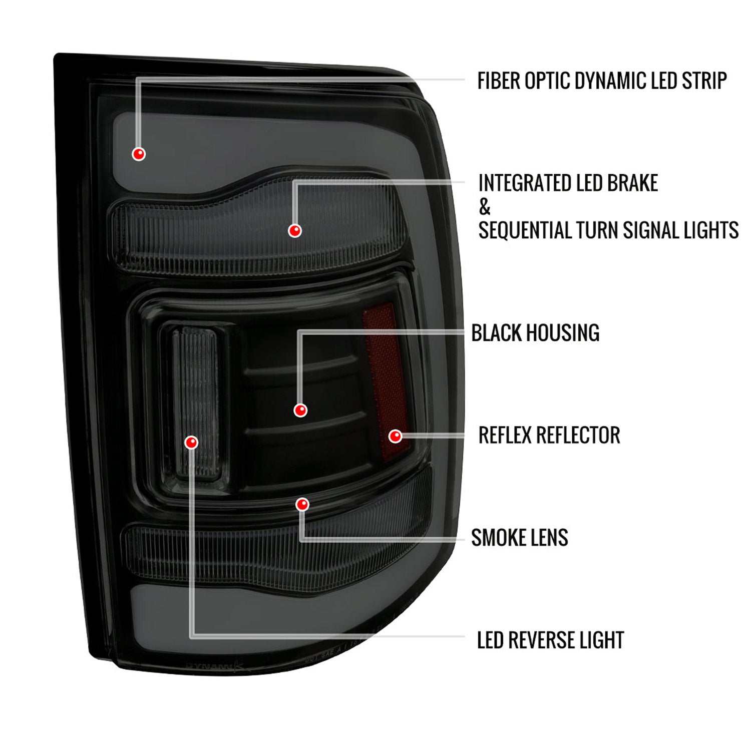 2013-2018 RAM 1500/2500/3500 Sequential Signal LED Tail Lights Black/Smoke