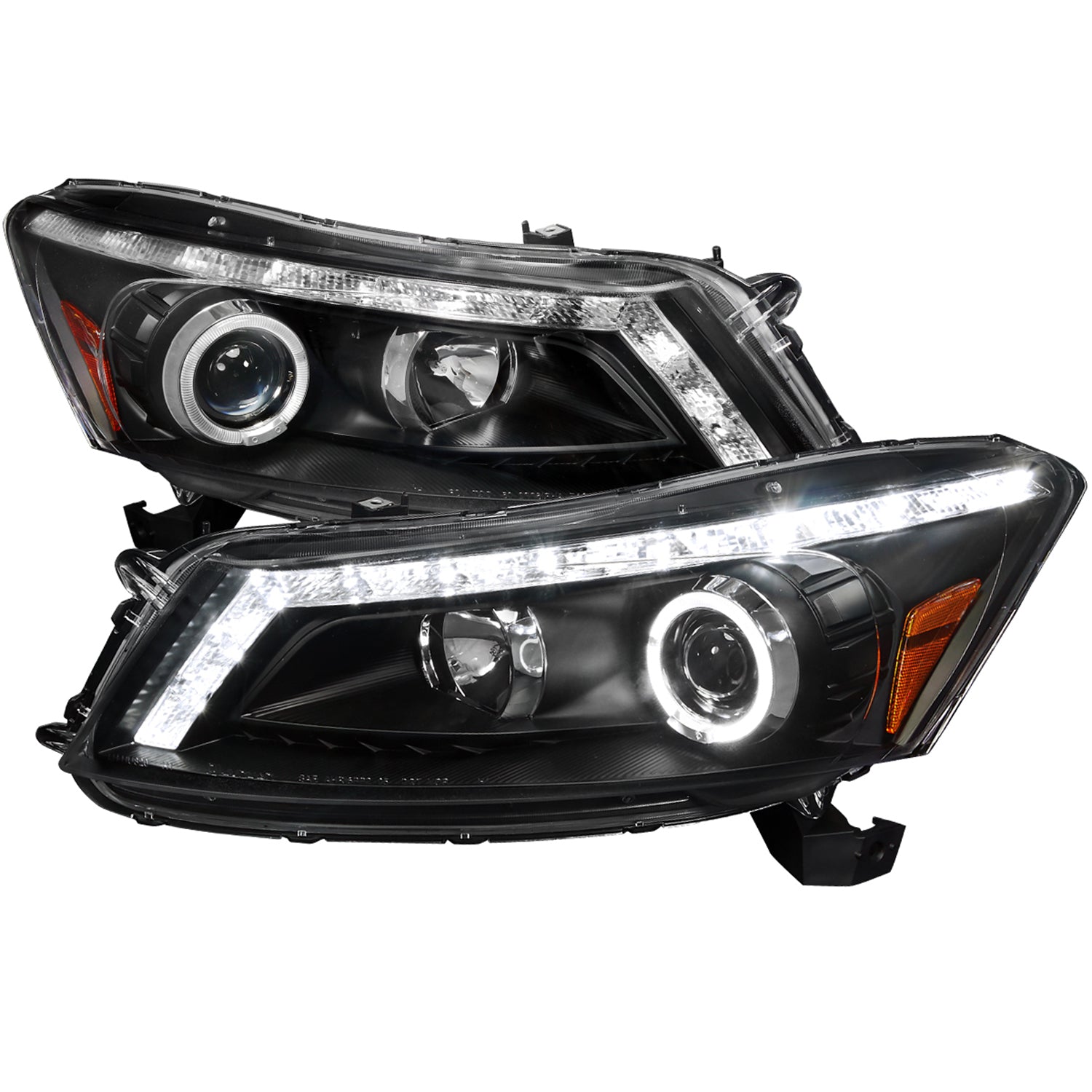 2008-2012 Honda Accord Sedan Single Halo Headlights LED Light&LED Signal Black