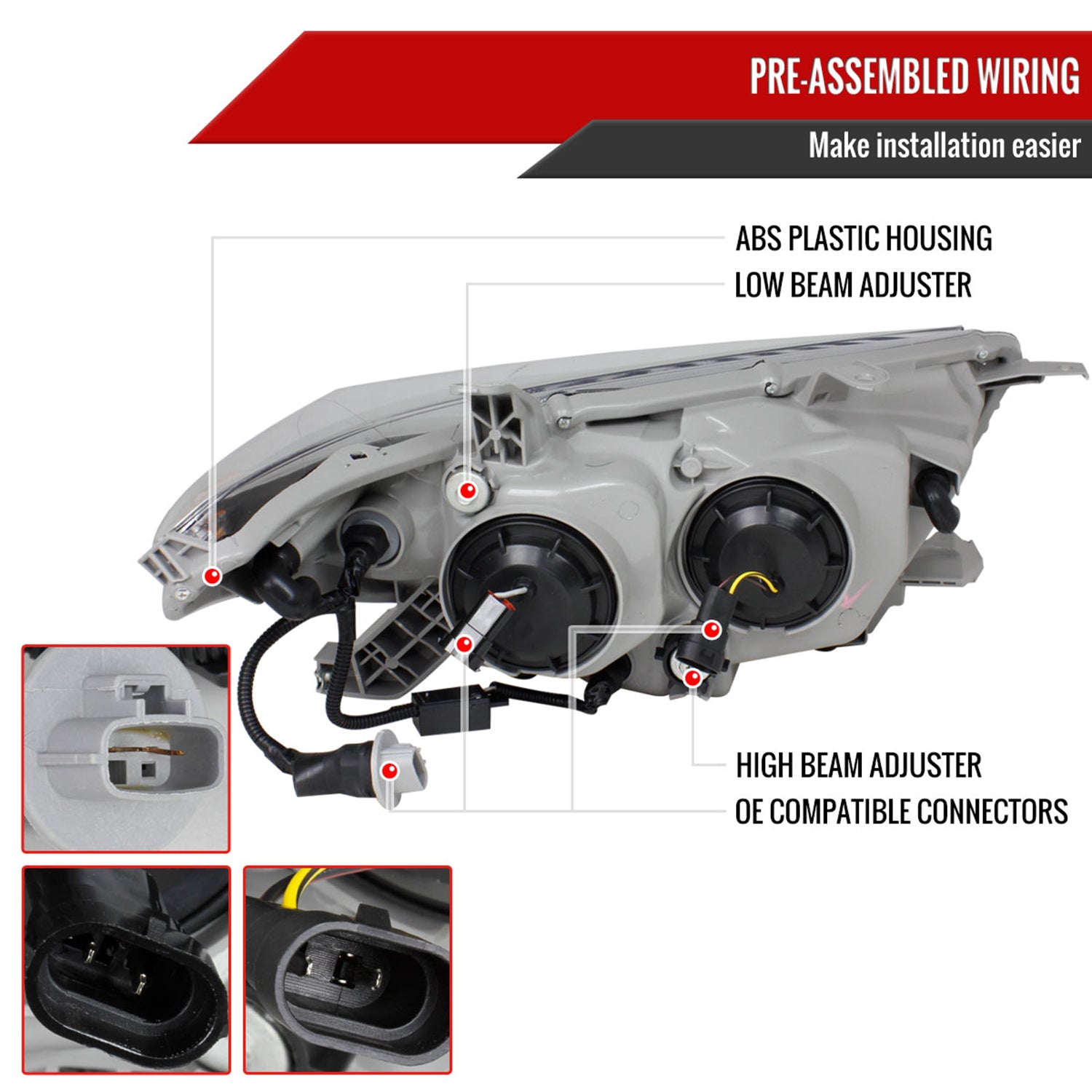 2011-2013 Toyota Highlander Projector Headlights SMD LED Light Strip Chrome