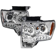 2009-2014 Ford F-150 Dual U-Ring Halo Projector Headlights LED Light Chrome