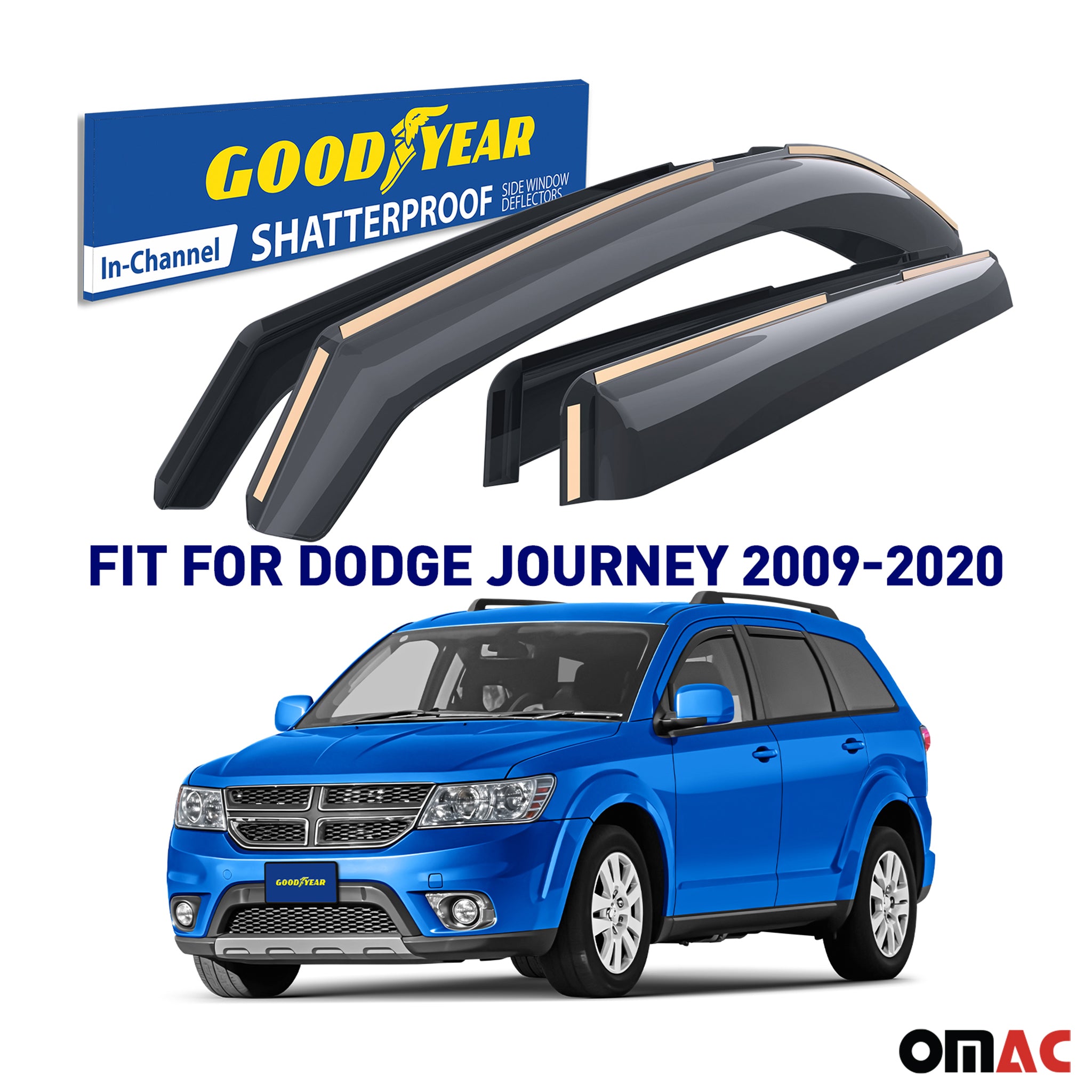 Goodyear Wind Deflectors for Dodge Journey 2009-2020 In-channel Premium Smoke 4x