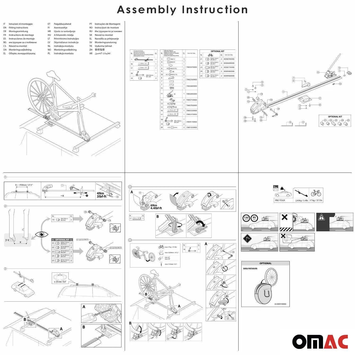 Cross Bar Pro Bike Carrier Set Roof Mount Rack Aluminum 54" Black