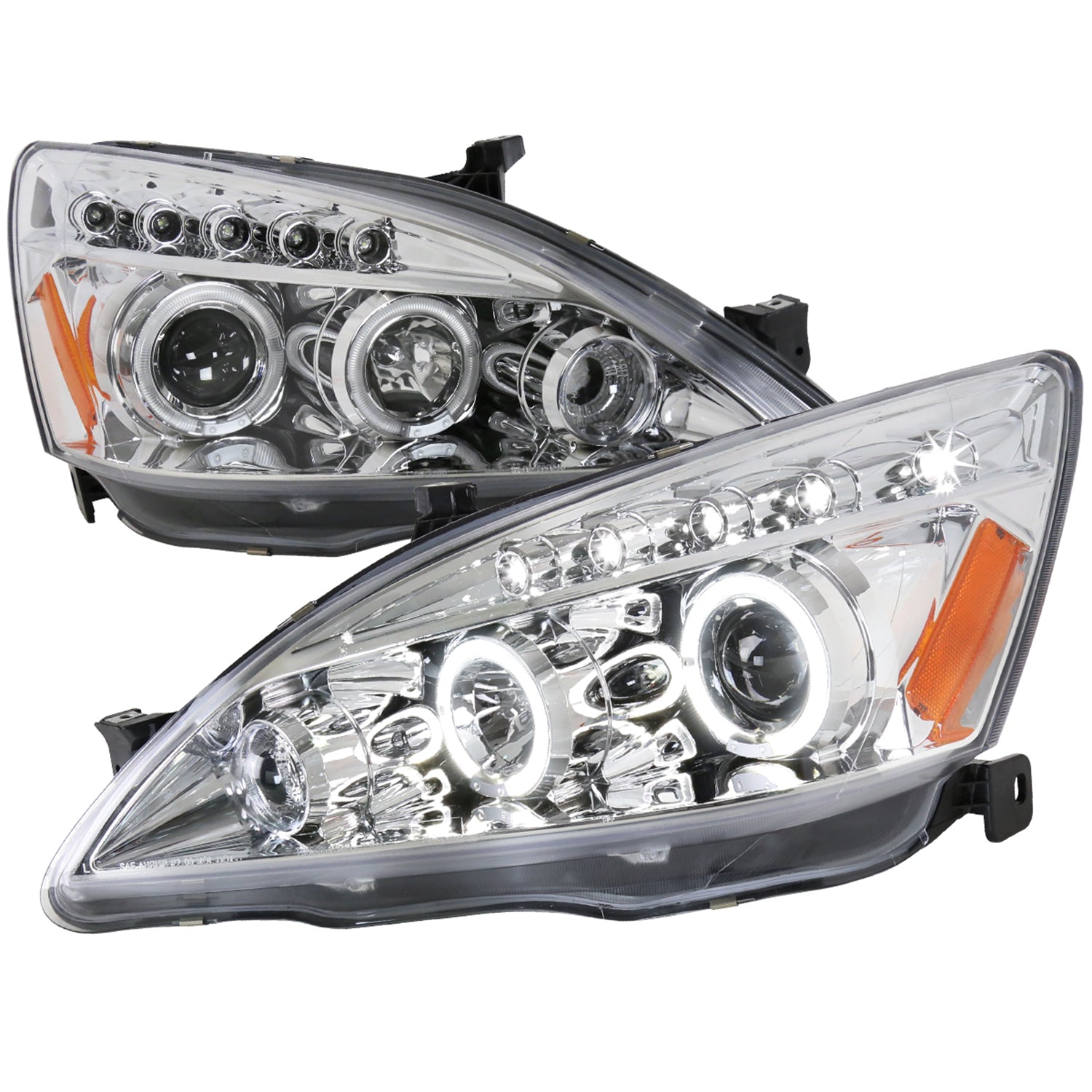 2003-2007 Honda Accord Dual Halo Projector Headlights Chrome/Clear Lens
