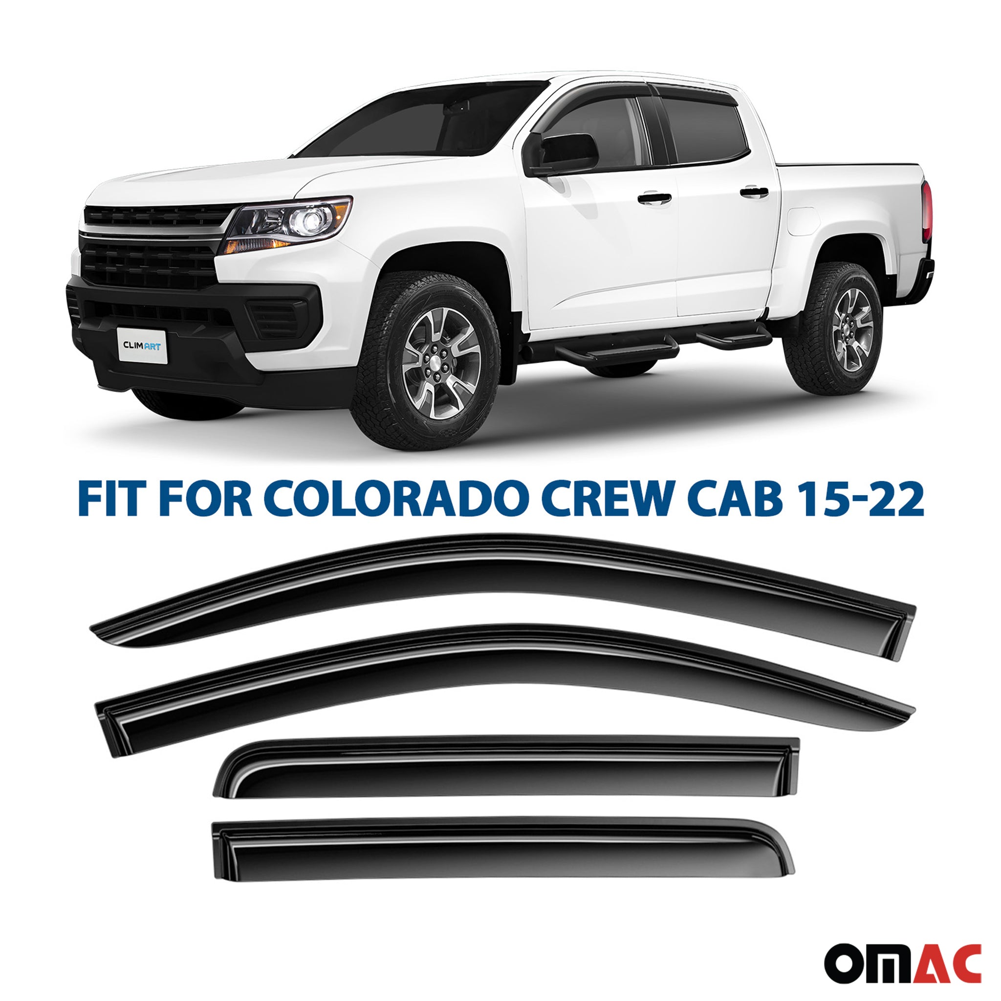 Clim Art Wind Deflectors for Chevrolet Colorado 2015-2022 Crew Cab Smoke 4 Pcs