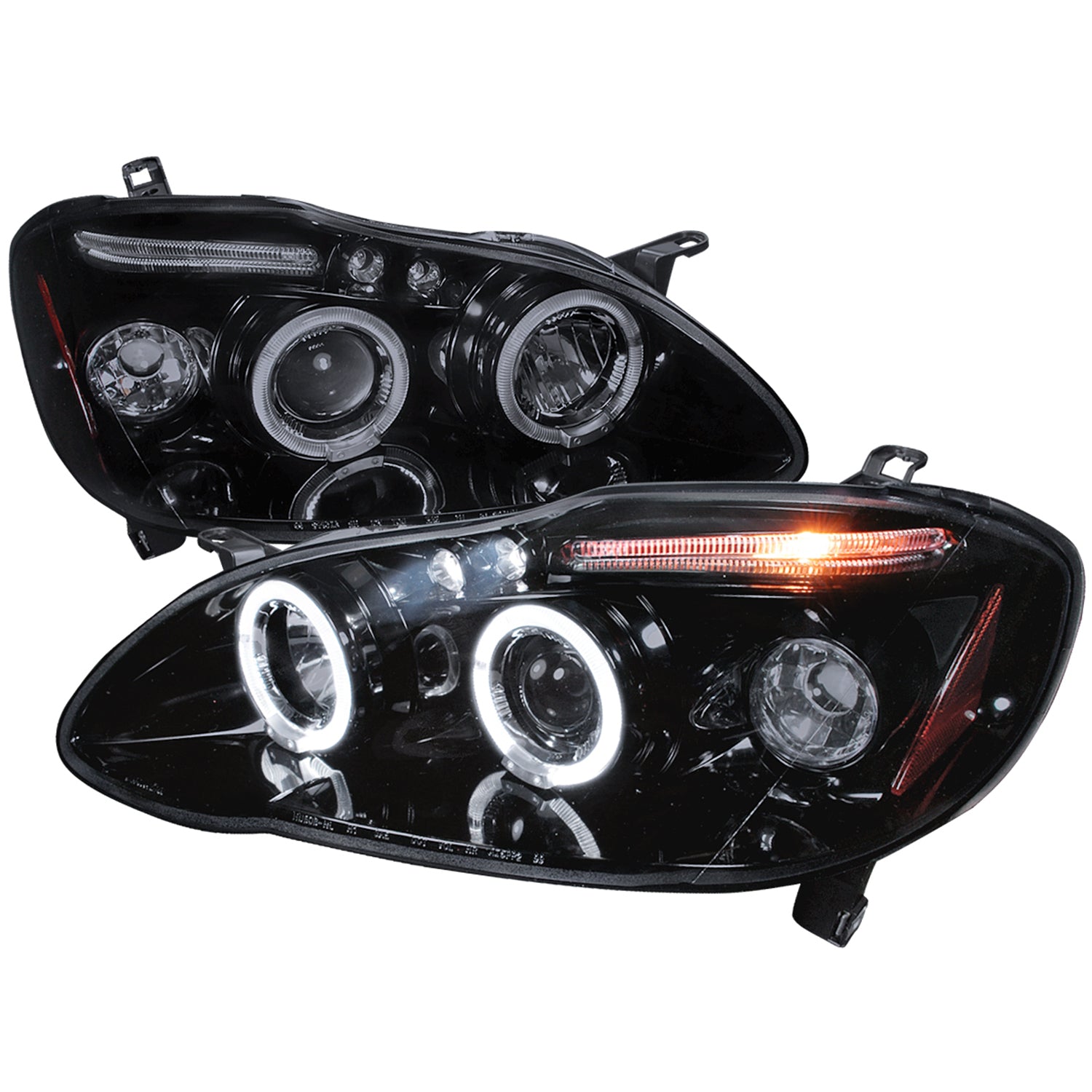 2003-2008 Toyota Corolla Dual Halo Projector Headlights Glossy Black/Smoke
