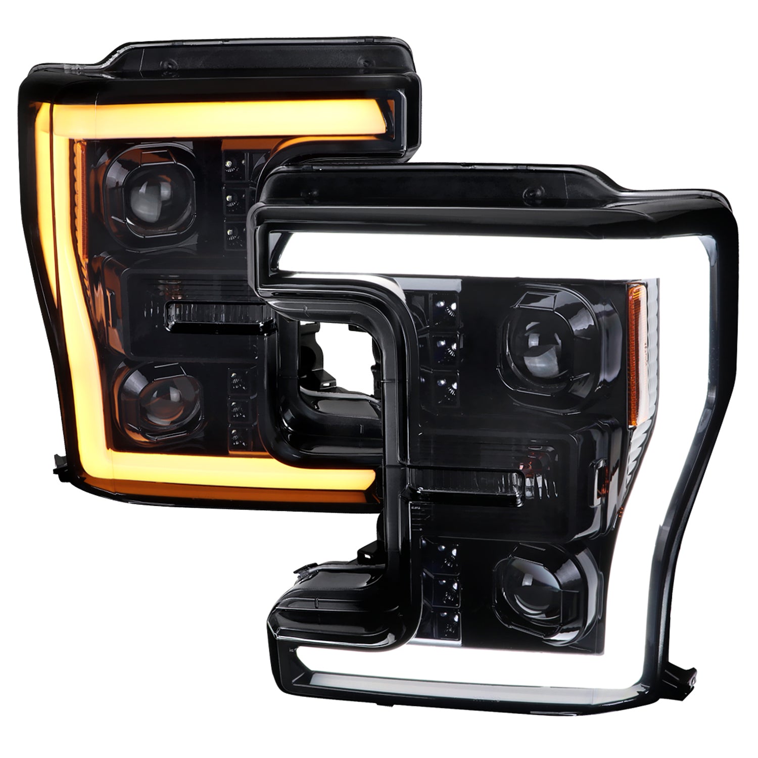 2017-2019 Ford F-250 F-350 F-450 F-550 LED C-Bar Projector Headlights Black