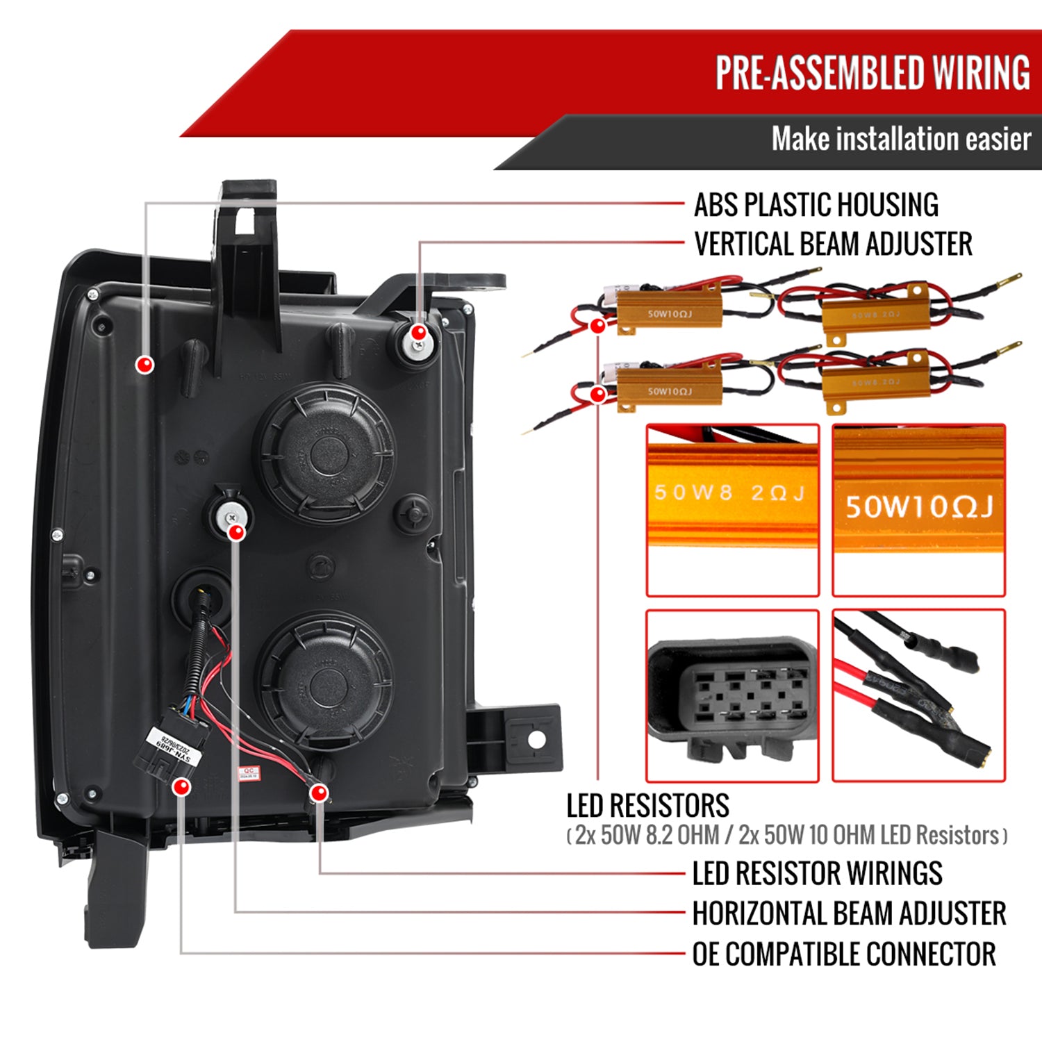 2015-2019 Chevy Silverado 2500HD/3500HD LED Projector Headlights Matte Black