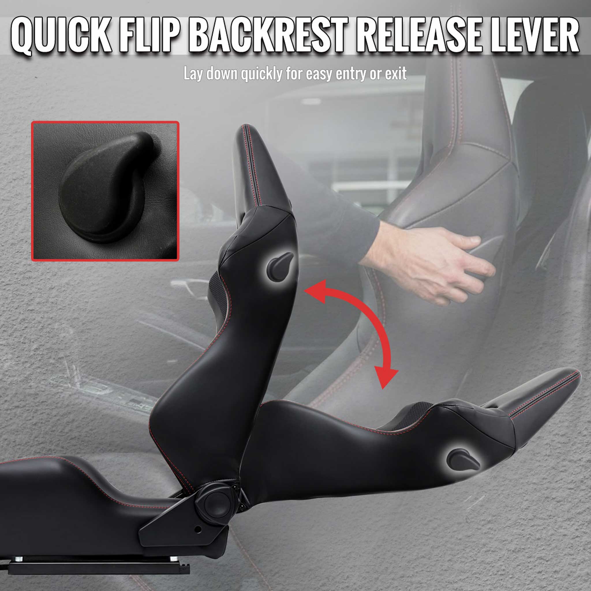 Universal Racing Seat Black Pu Nappa With Double Red Stitch