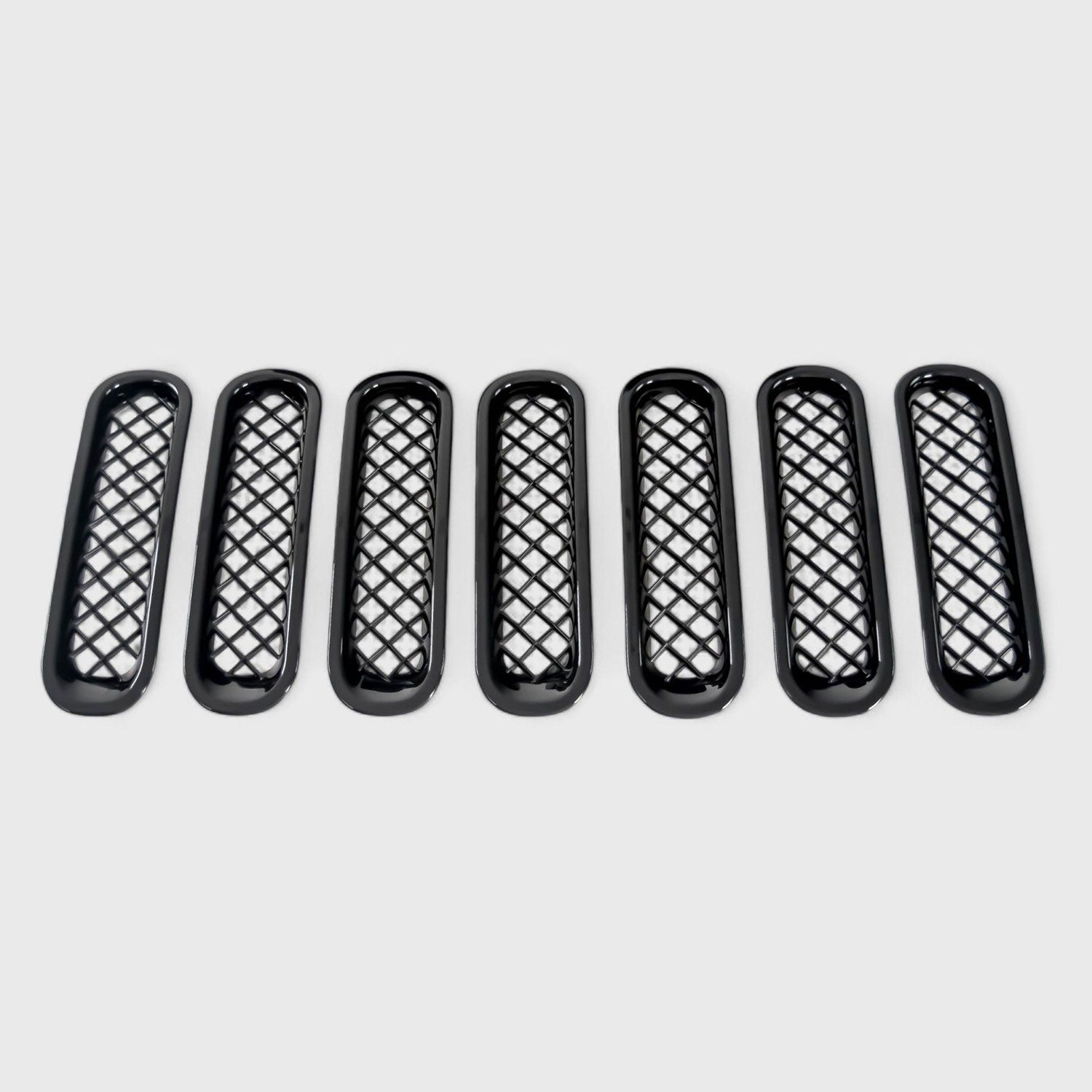 2007-2018 Jeep Wrangler Grille Overlay Gloss Black 7Pcs ABS Plastic