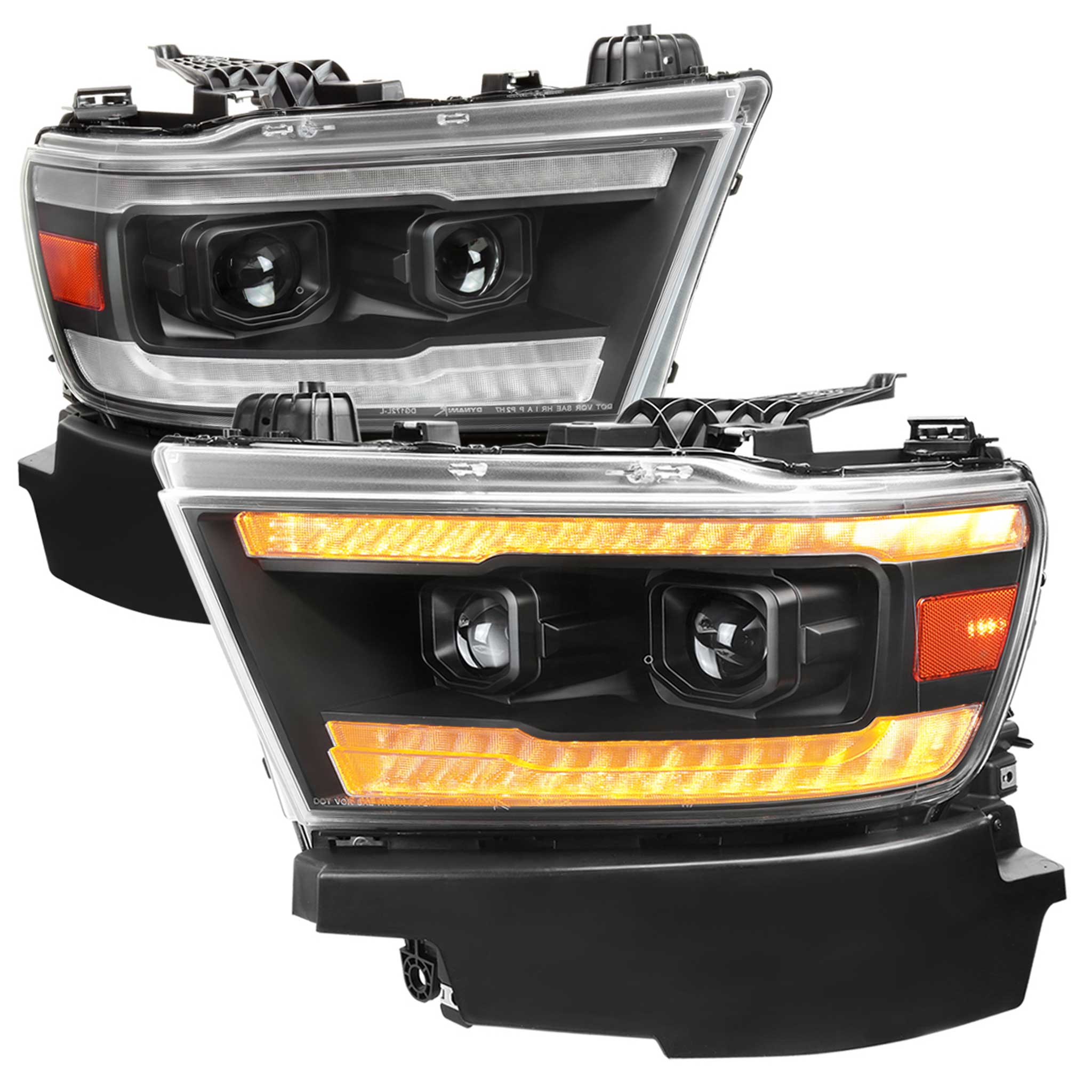 For Dodge RAM 1500 2019-2024  LED Headlights Turn Signals LED Pulsing Glow Matte Black Housing Clear Lens