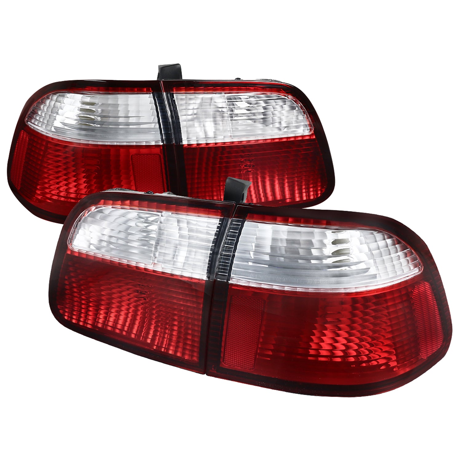 1999-2000 Honda Civic Sedan Tail Lights Chrome Housing/Red Clear Lens