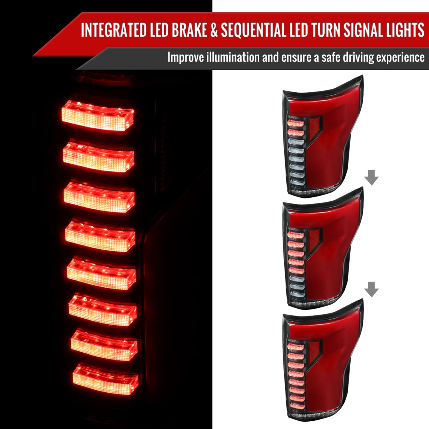 2015-2017 Ford F-150 Turn Signal Animated Red LED Bar Tail Lights Matt Black