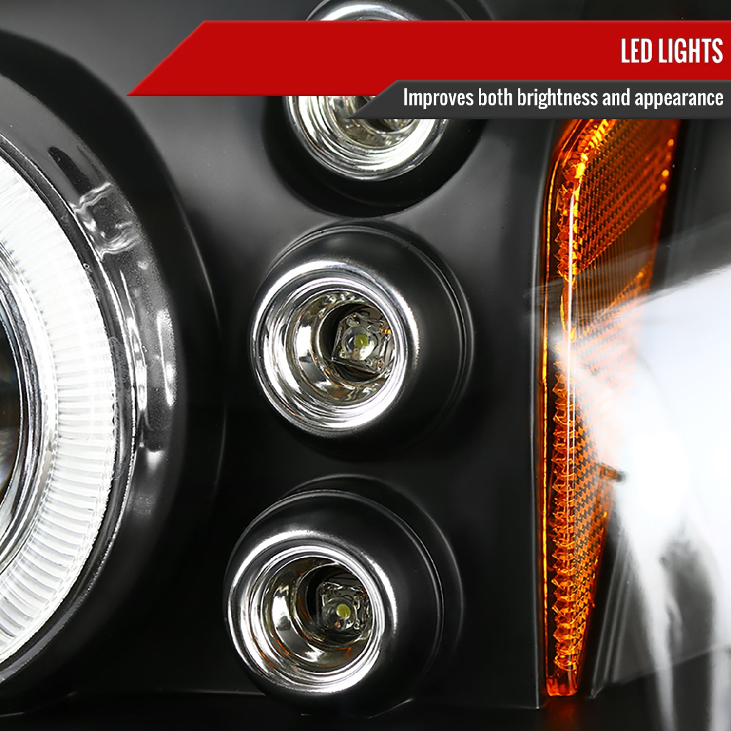 2000-2005 Chevy Impala Dual Halo Projector Headlights Matte Black/Clear Lens