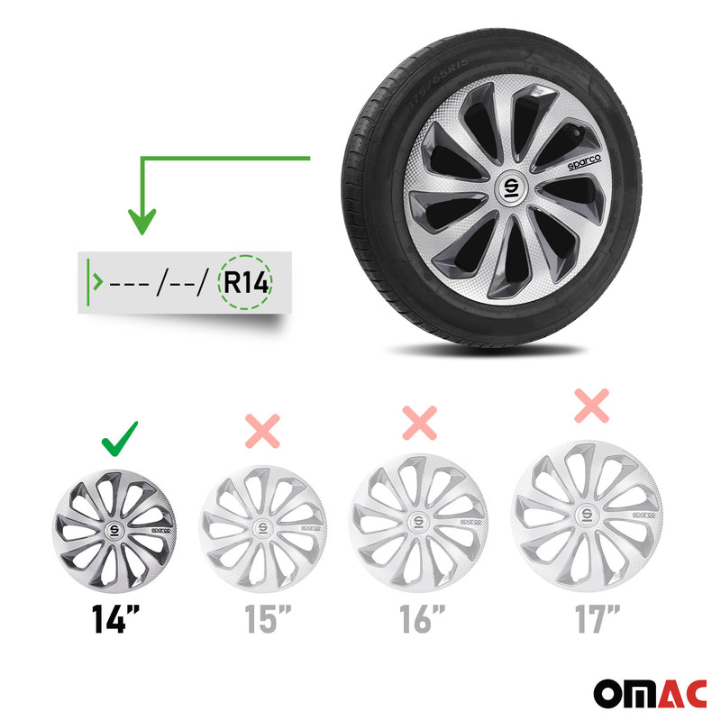 Sicilia Hub Caps Wheel Cover 14" Silver Carbon & Grey Full Set 4 pcs.