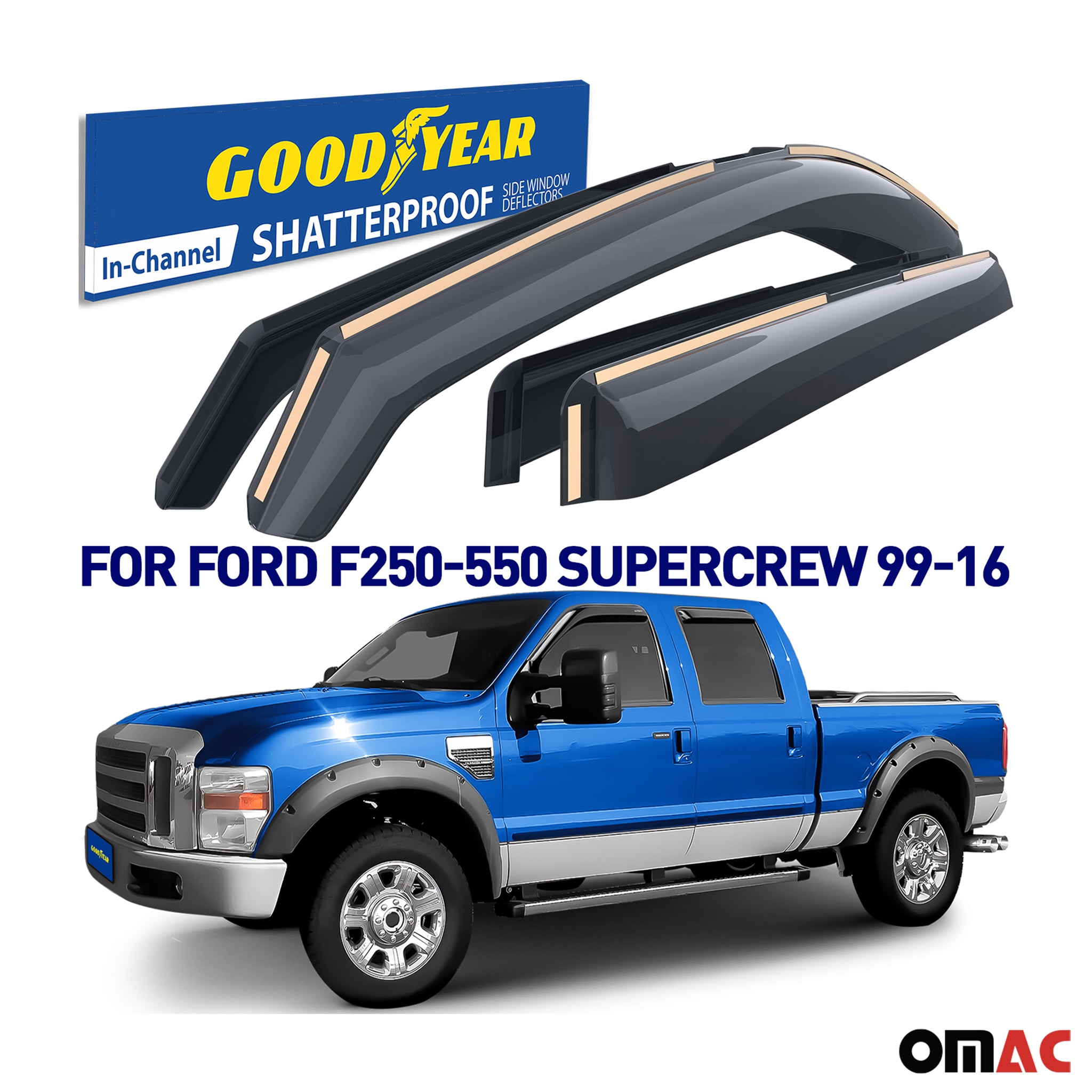 Goodyear Wind Deflectors for Ford F250 F350 F450 Super Duty 1999-16 SuperCrew 4x