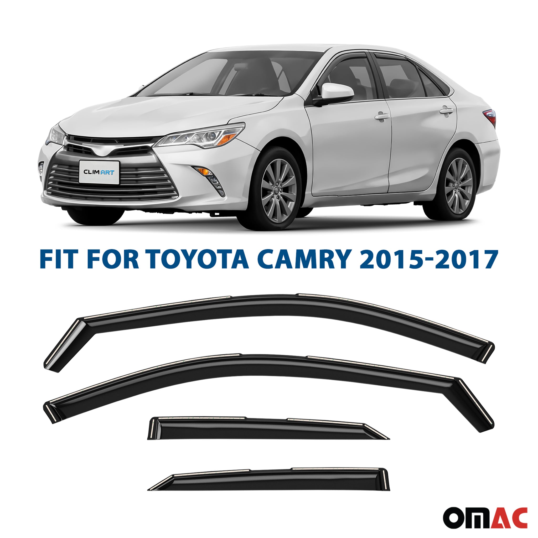 Clim Art Wind Deflectors for Toyota Camry 2015-2017 Shatterproof Dark Smoke 4x