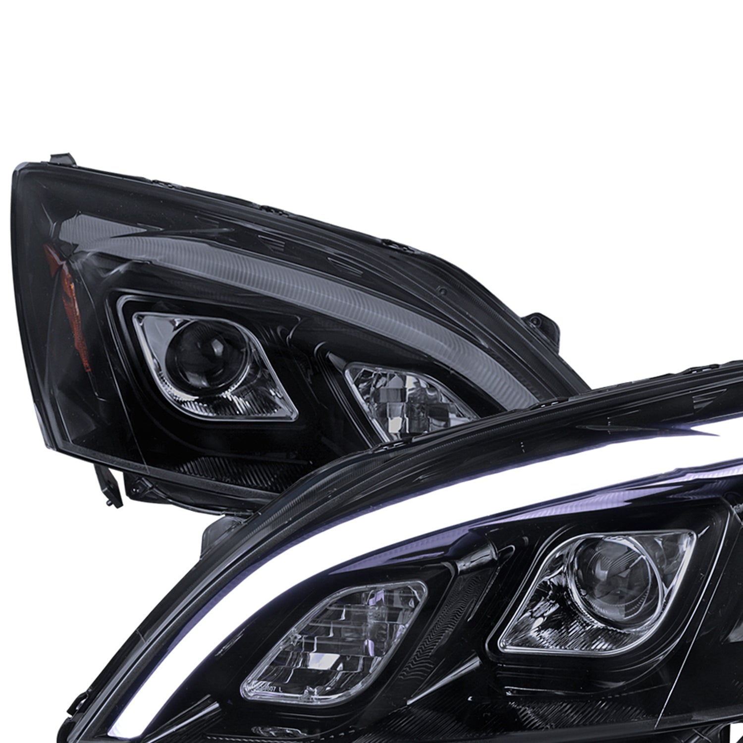 2007-2011 Honda CR-V LED Bar Projector Headlights Glossy Black/Smoke Lens