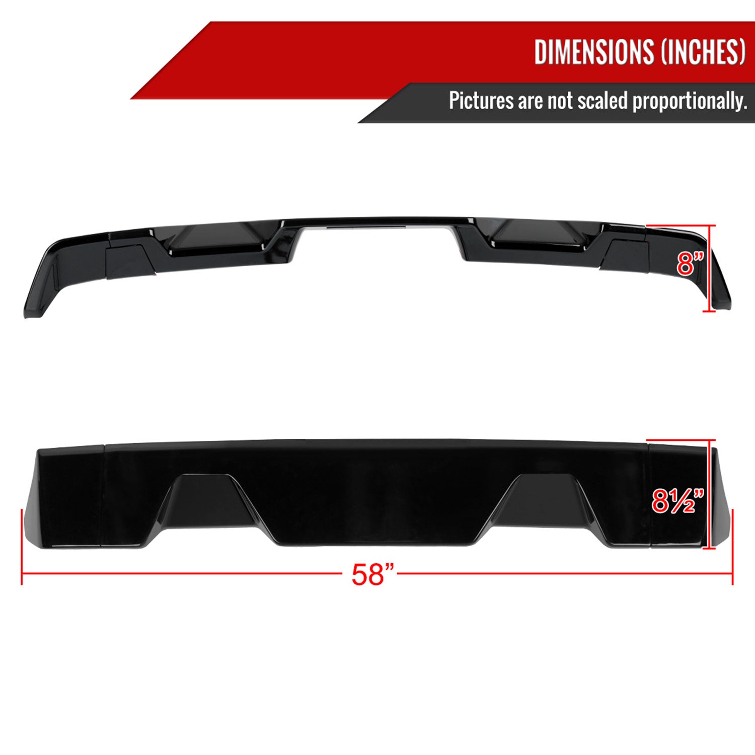 2009-2014 Ford F-150 Glossy Black 3PC Rear Roof Spoiler Wing Kit