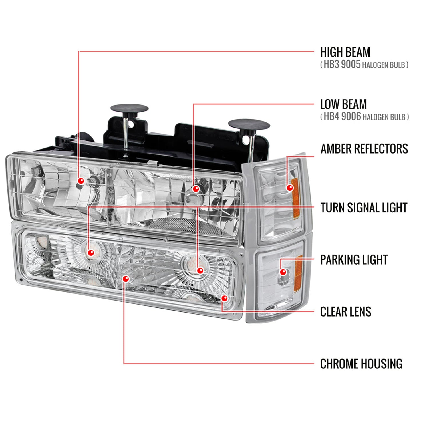1994-1998 Chevy Silverado/Tahoe/Suburban/C10 Factory Headlights Chrome