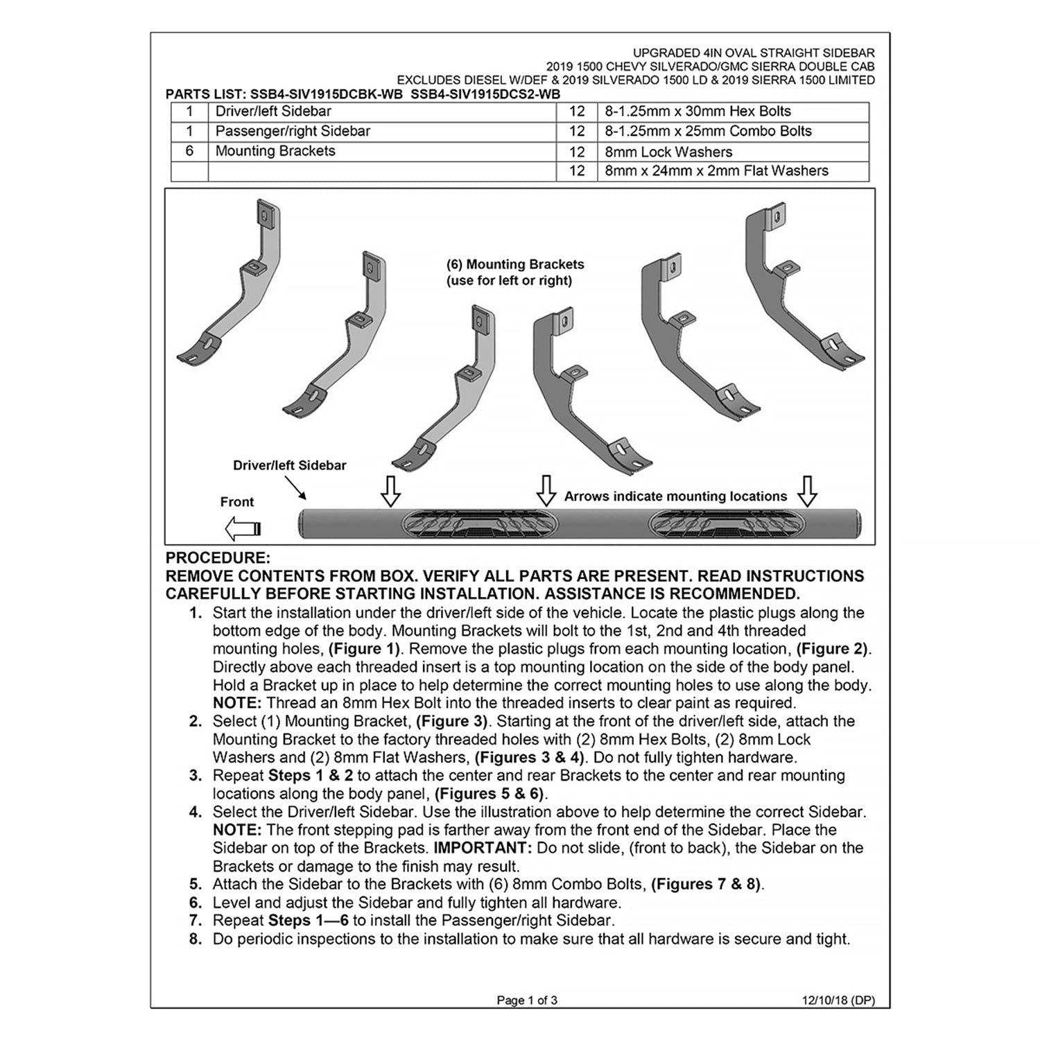 2019-2021 Chevy Silverado/ Sierra 1500/2500 Double Cab 4" Side Step Nerf Bars