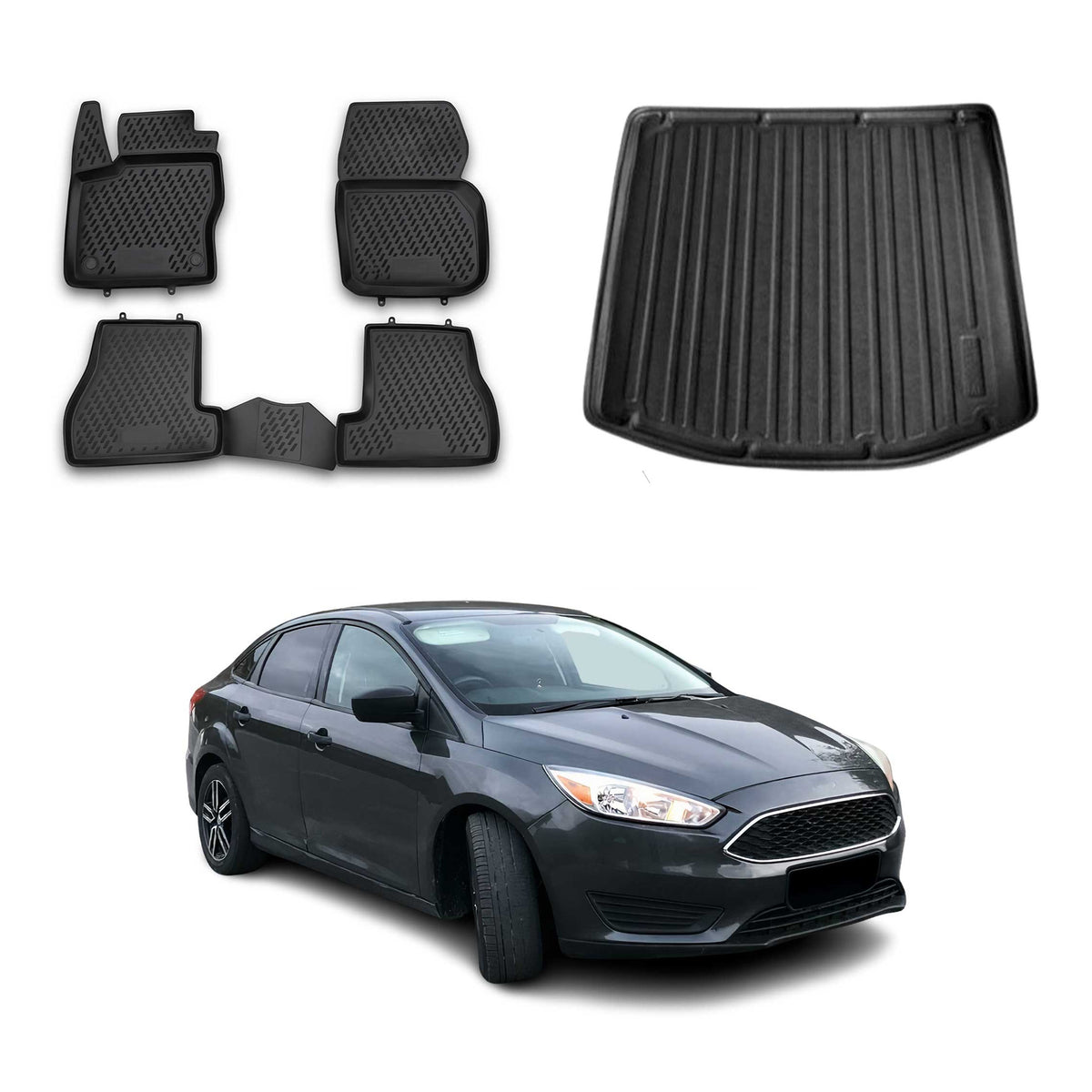 OMAC Floor Mats & Cargo Liners for Ford Focus Sedan 2012-2018 Black