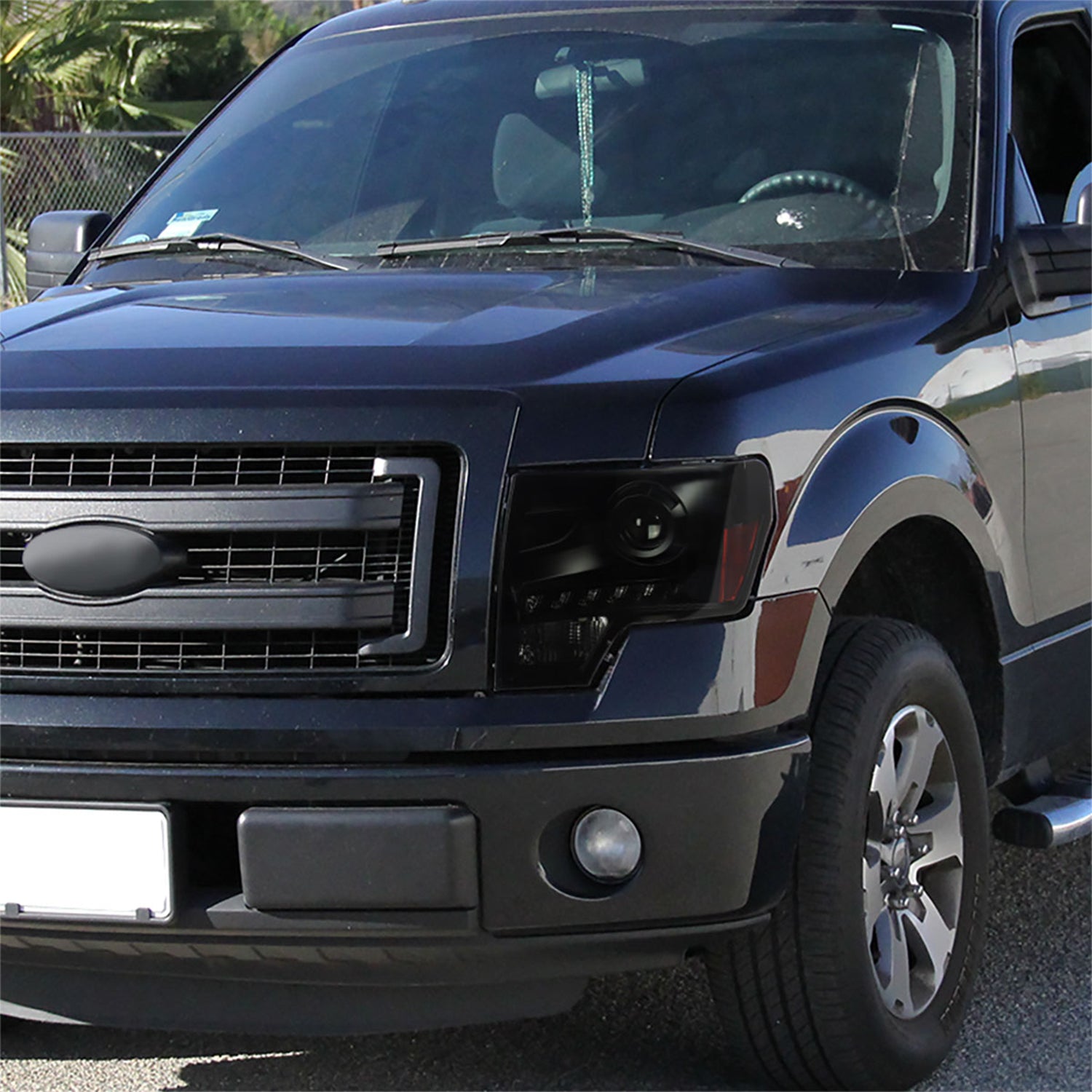 2009-2014 Ford F-150 Projector Headlights w/ LED Light Strip Black/Smoke Lens